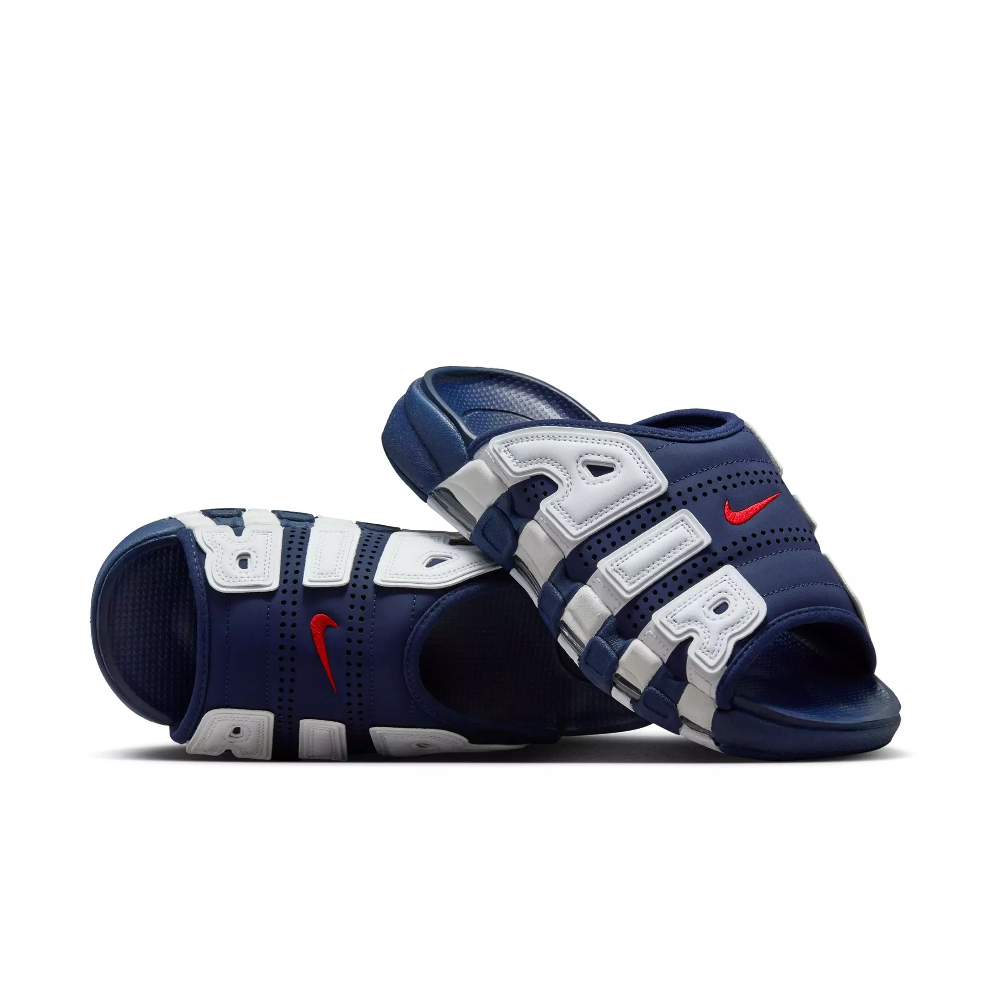 Nike Air More Uptempo "Midnight Navy/University Red/Clear/White" Men's Slide - NAVY/WHITE/RED