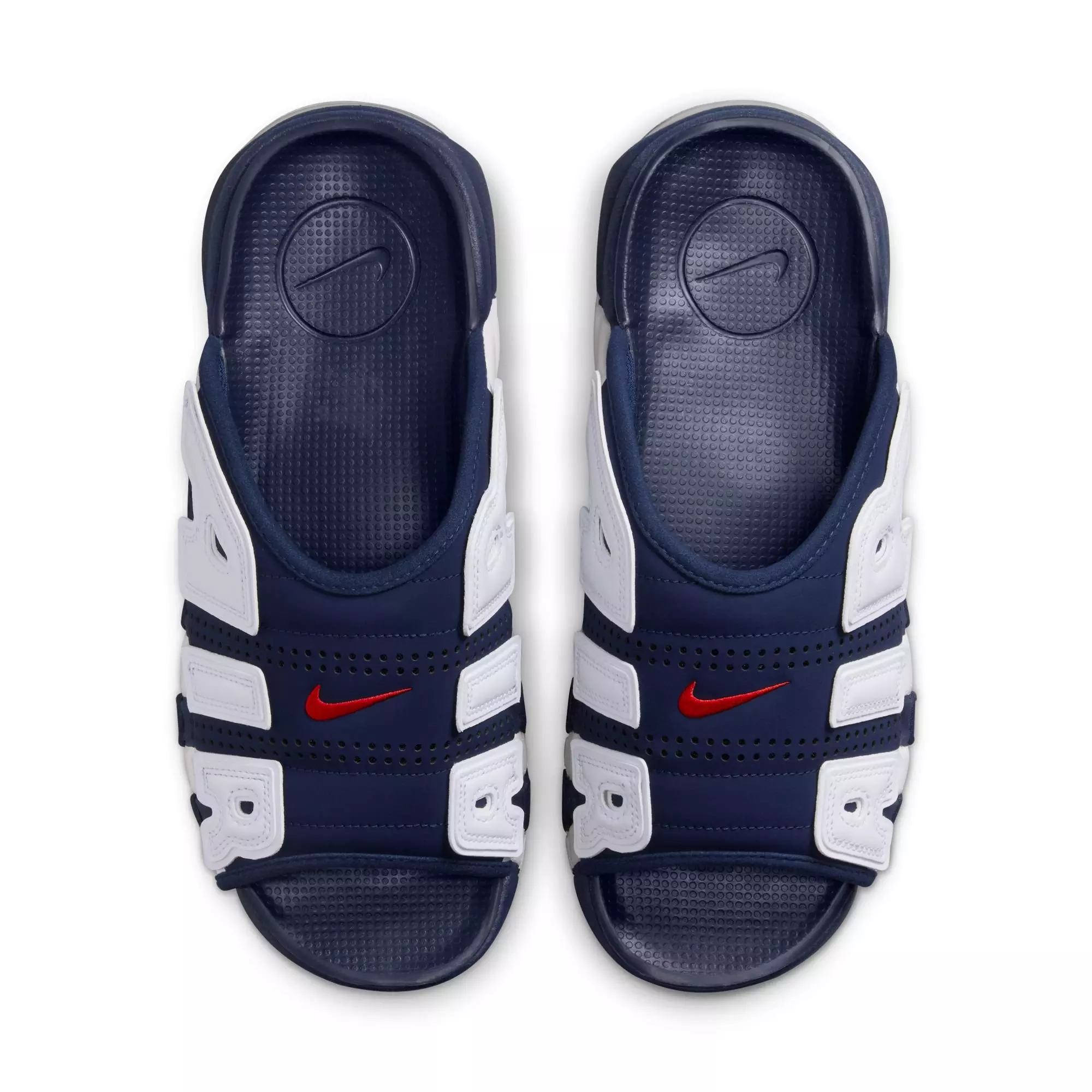 Nike Air More Uptempo "Midnight Navy/University Red/Clear/White" Men's Slide - NAVY/WHITE/RED