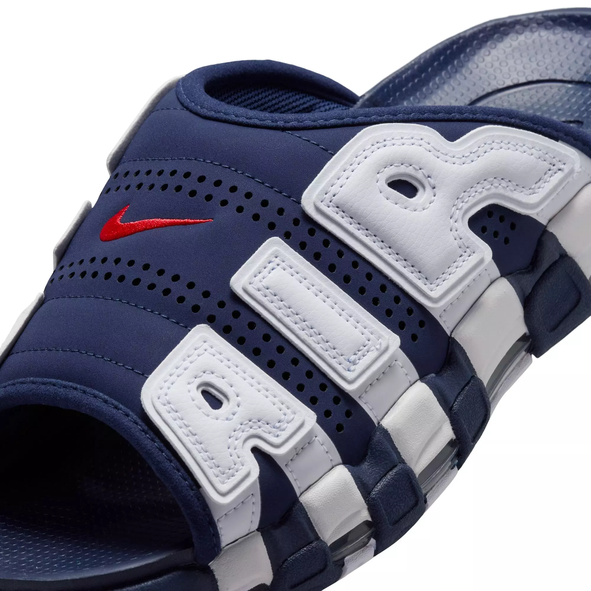 Nike Air More Uptempo "Midnight Navy/University Red/Clear/White" Men's Slide - NAVY/WHITE/RED