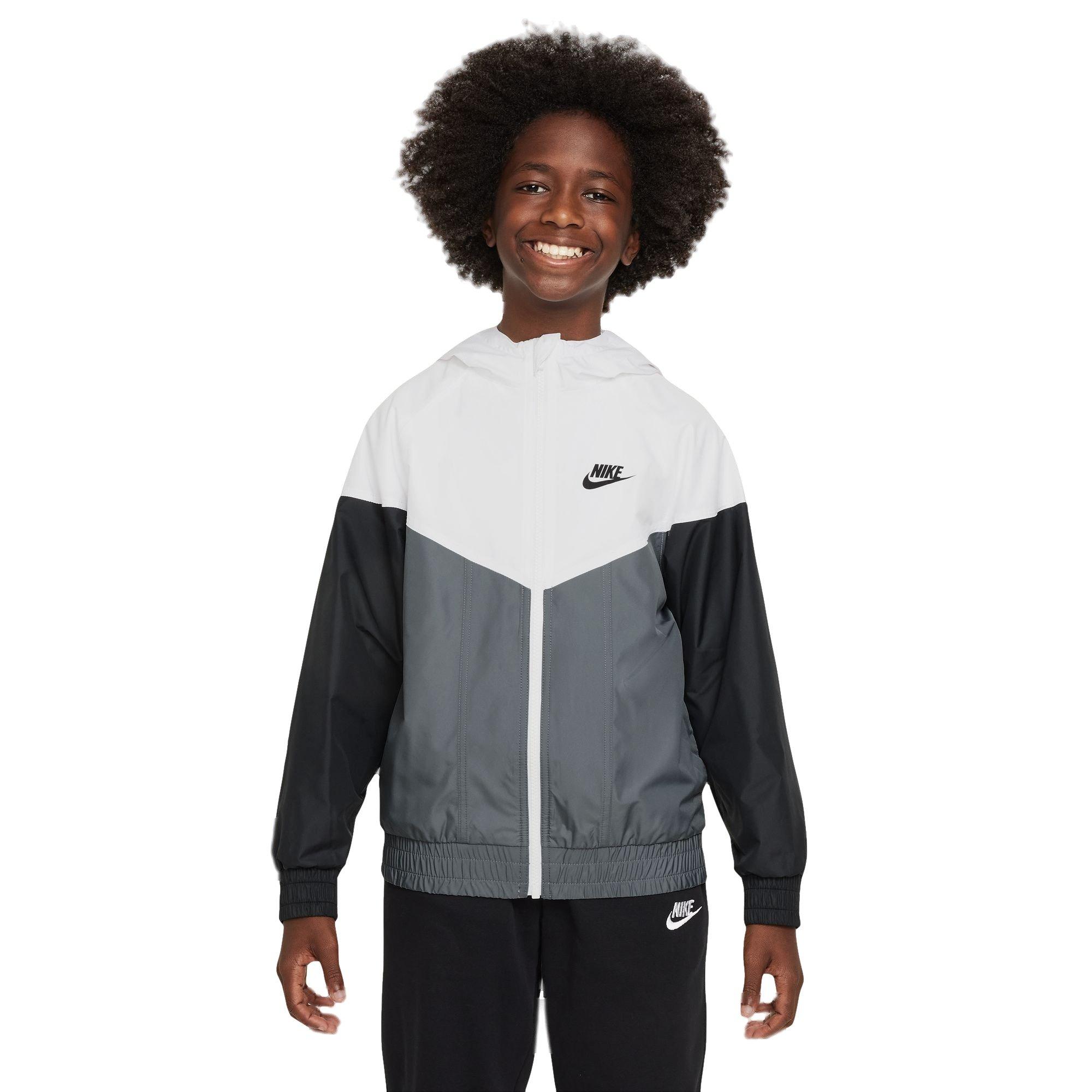 Nike Big Boys' Sportswear Windrunner Hooded Jacket - WHITE/GREY Thumbnail View 1