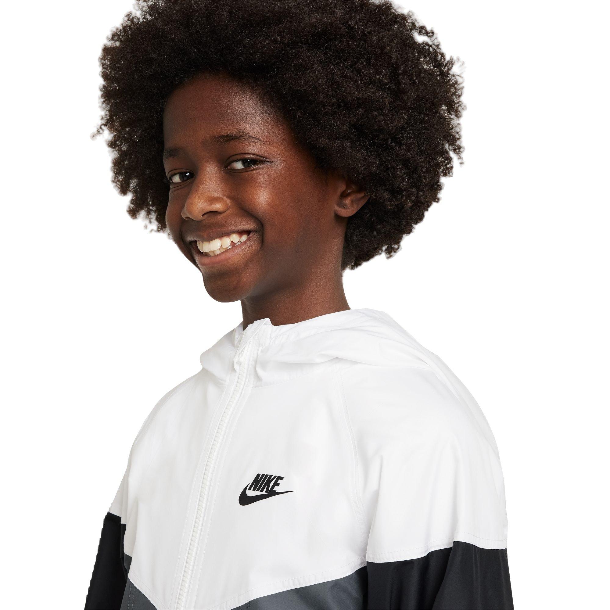 Nike Big Boys' Sportswear Windrunner Hooded Jacket - WHITE/GREY Thumbnail View 3