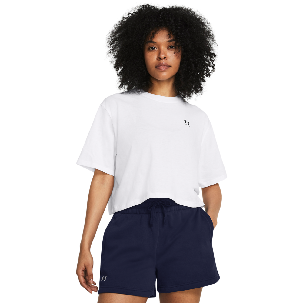 Under Armour Women's Boxy Crop Tee - WHITE Thumbnail View 1