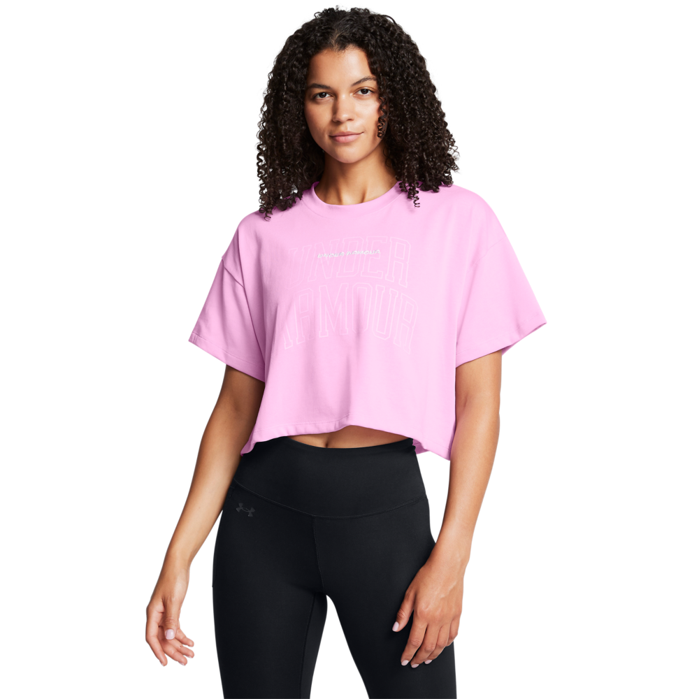 Under Armour Women's Varsity Mix Heavyweight Crop Tee - PINK Thumbnail View 1