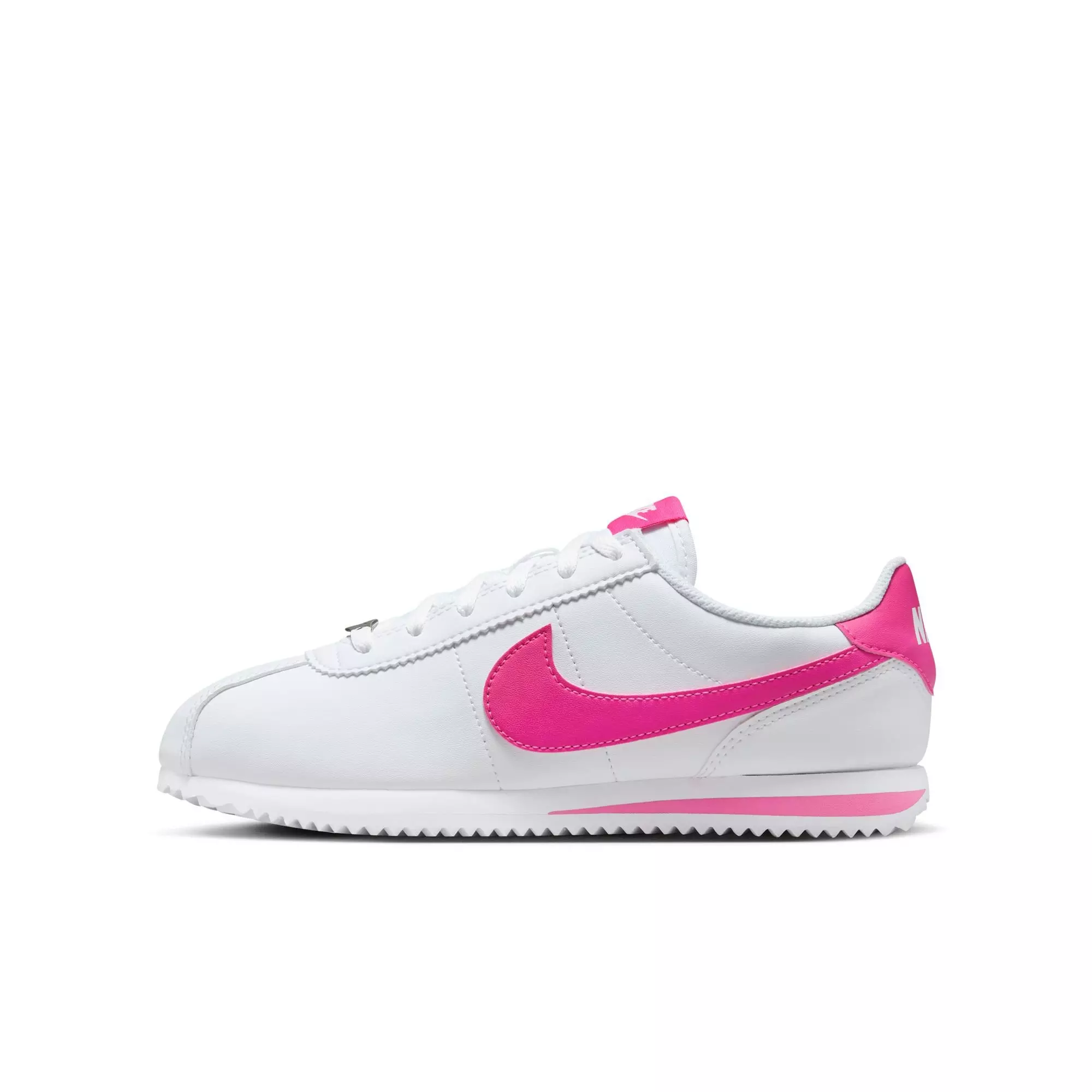 Nike Cortez "White/Laser Fuchsia" Grade School Girls' Shoe - WHITE/PINK