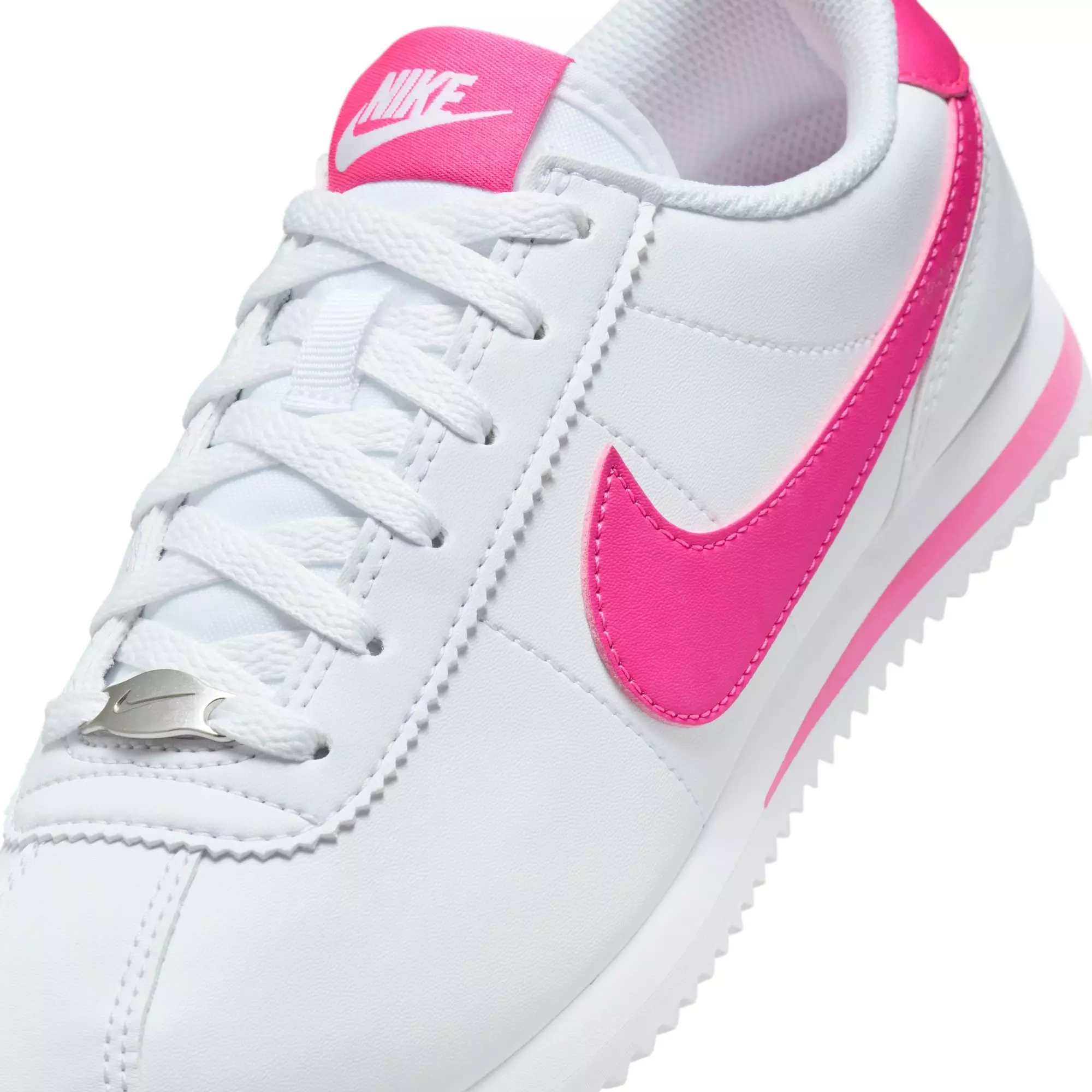 Nike Cortez "White/Laser Fuchsia" Grade School Girls' Shoe - WHITE/PINK