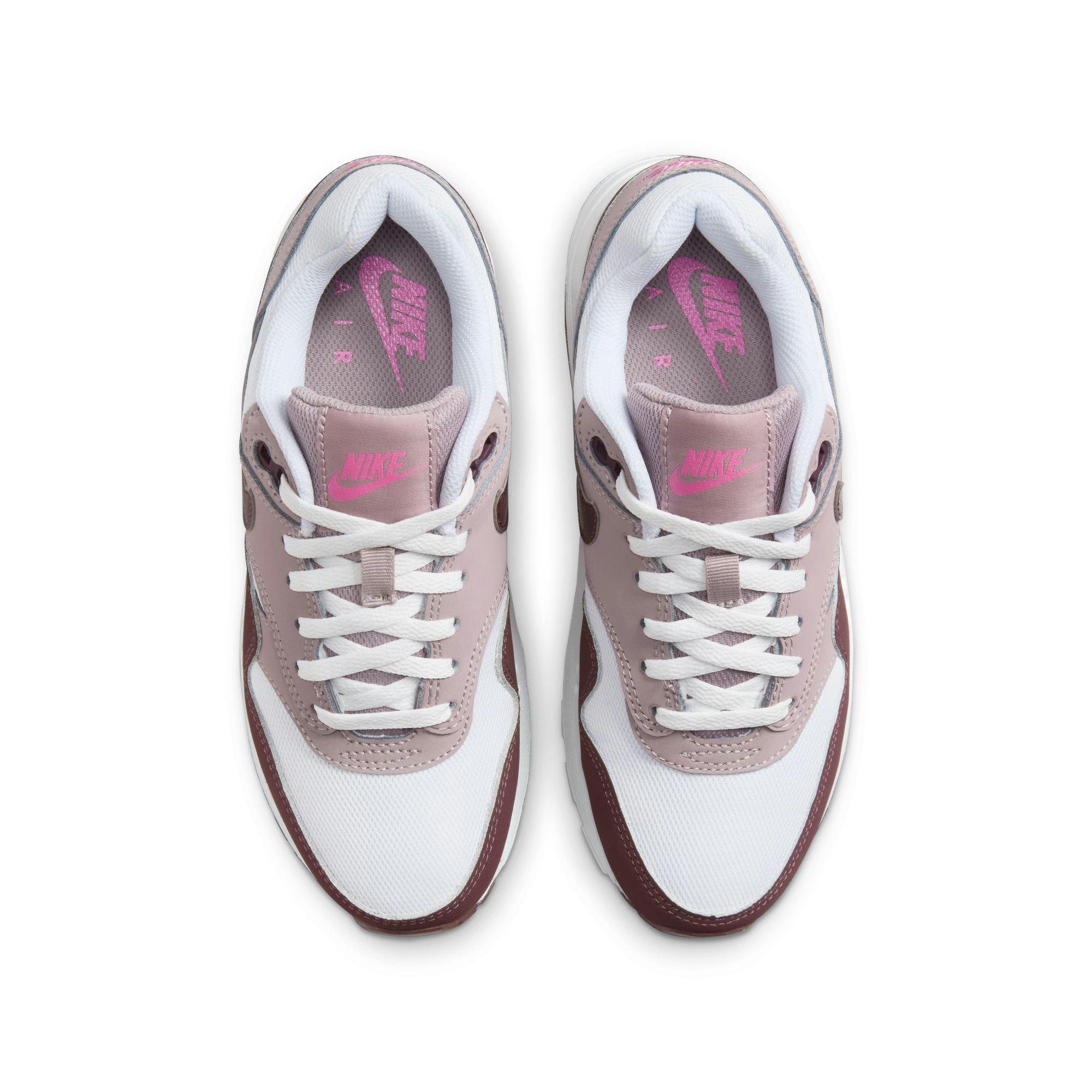 Nike Air Max 1 Grade School Girls' White/Burgundy Crush/Lt Violet Ore Shoe