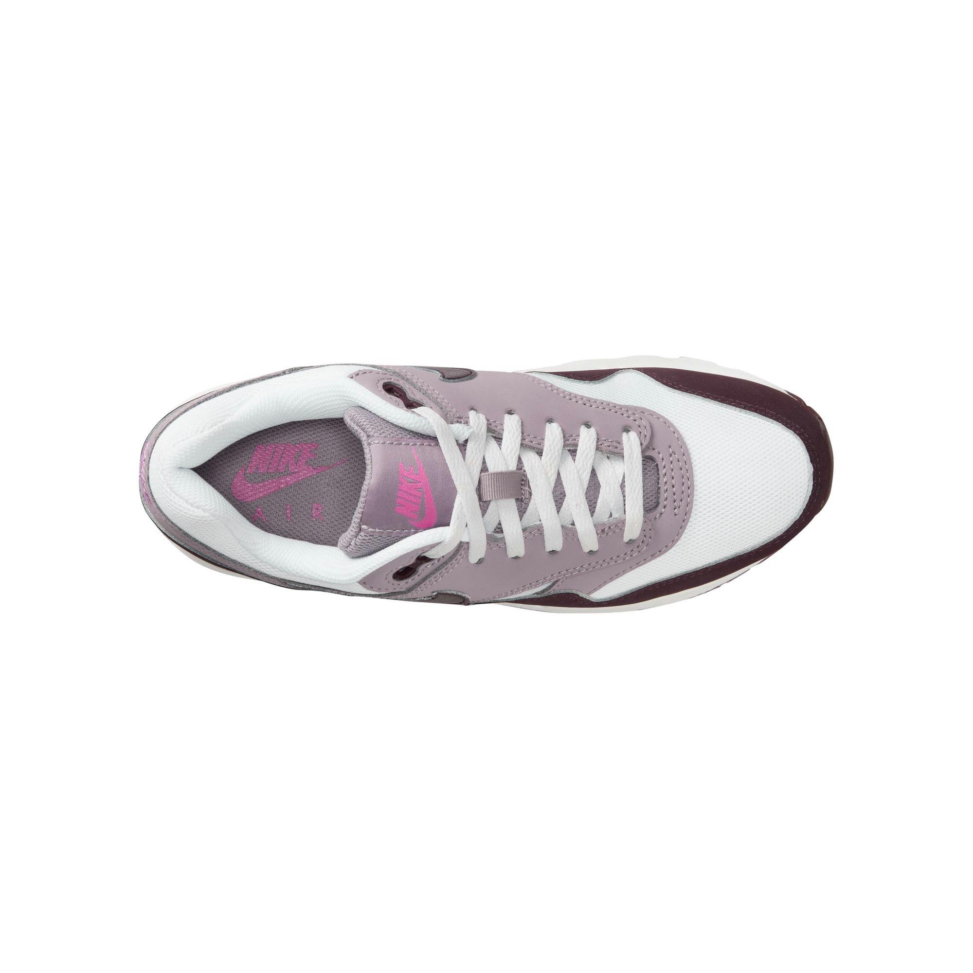 Nike Air Max 1 Grade School Girls' White/Burgundy Crush/Lt Violet Ore Shoe