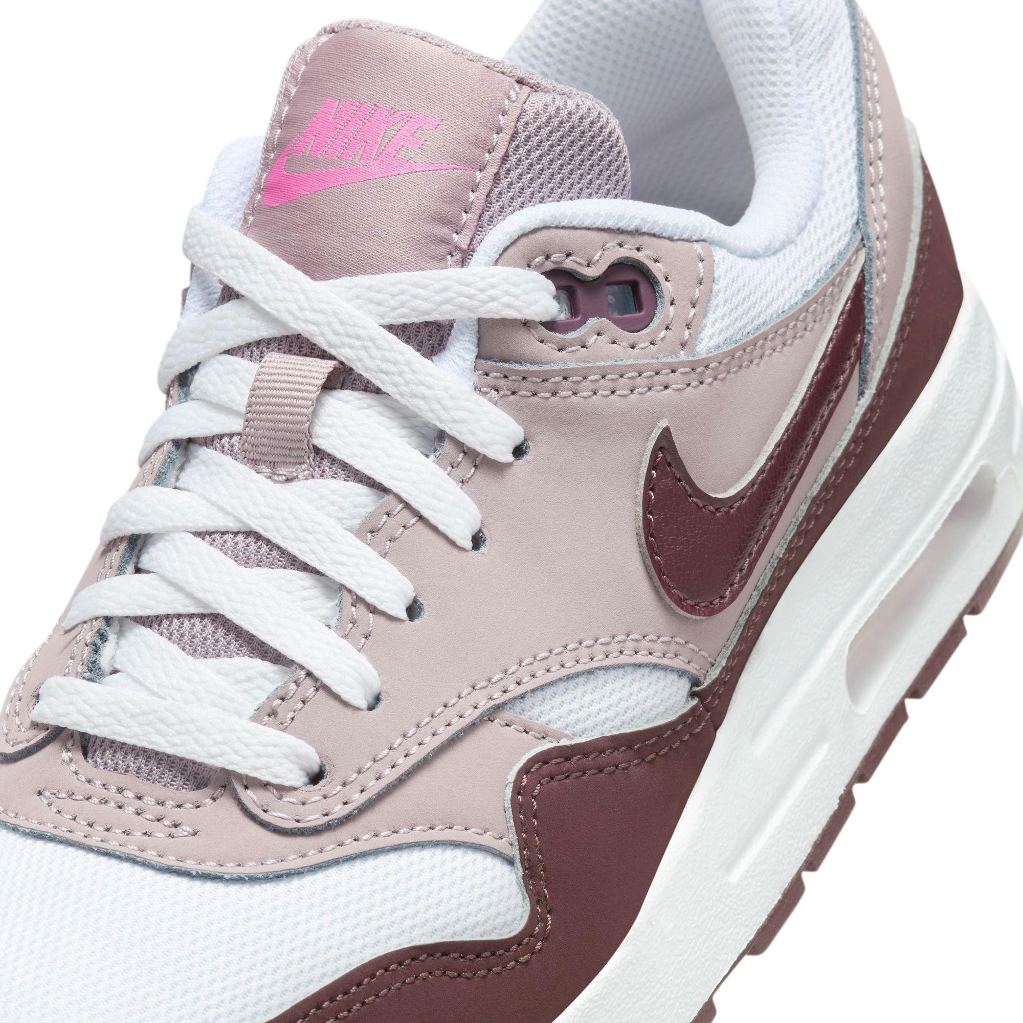Nike Air Max 1 "White/Burgundy Crush/Lt Violet Ore" Preschool Girls' Shoe - WHITE/PURPLE Thumbnail View 6