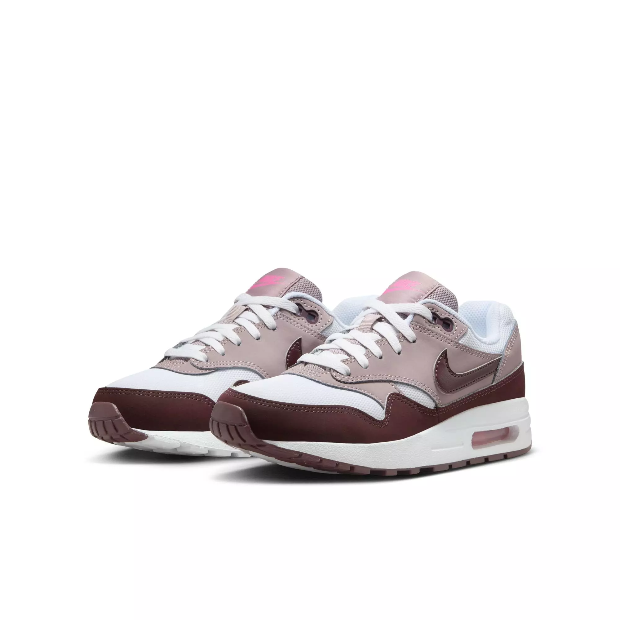 Nike Air Max 1 "White/Burgundy Crush/Lt Violet Ore" Preschool Girls' Shoe - WHITE/PURPLE