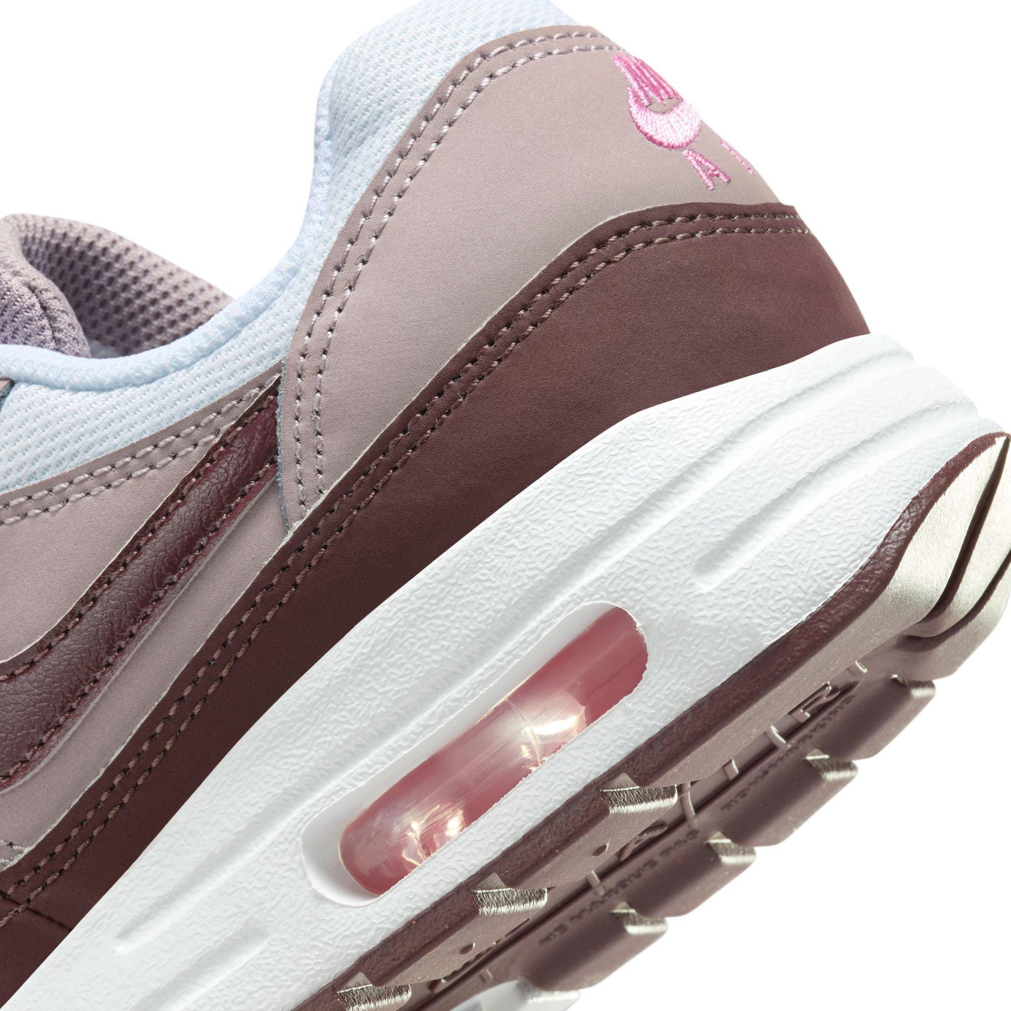 Nike Air Max 1 "White/Burgundy Crush/Lt Violet Ore" Preschool Girls' Shoe - WHITE/PURPLE Thumbnail View 9