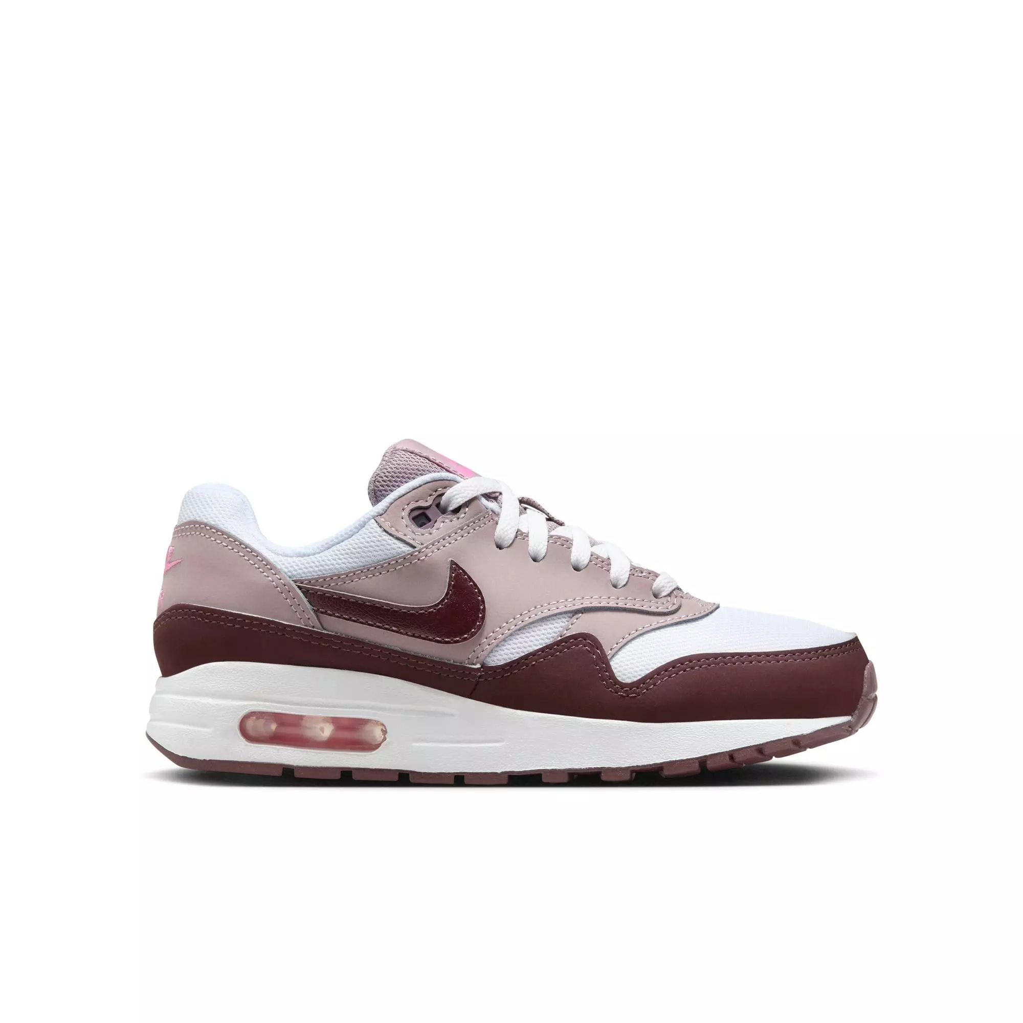 Nike Air Max 1 "White/Burgundy Crush/Lt Violet Ore" Little Kids Shoe - WHITE/PURPLE