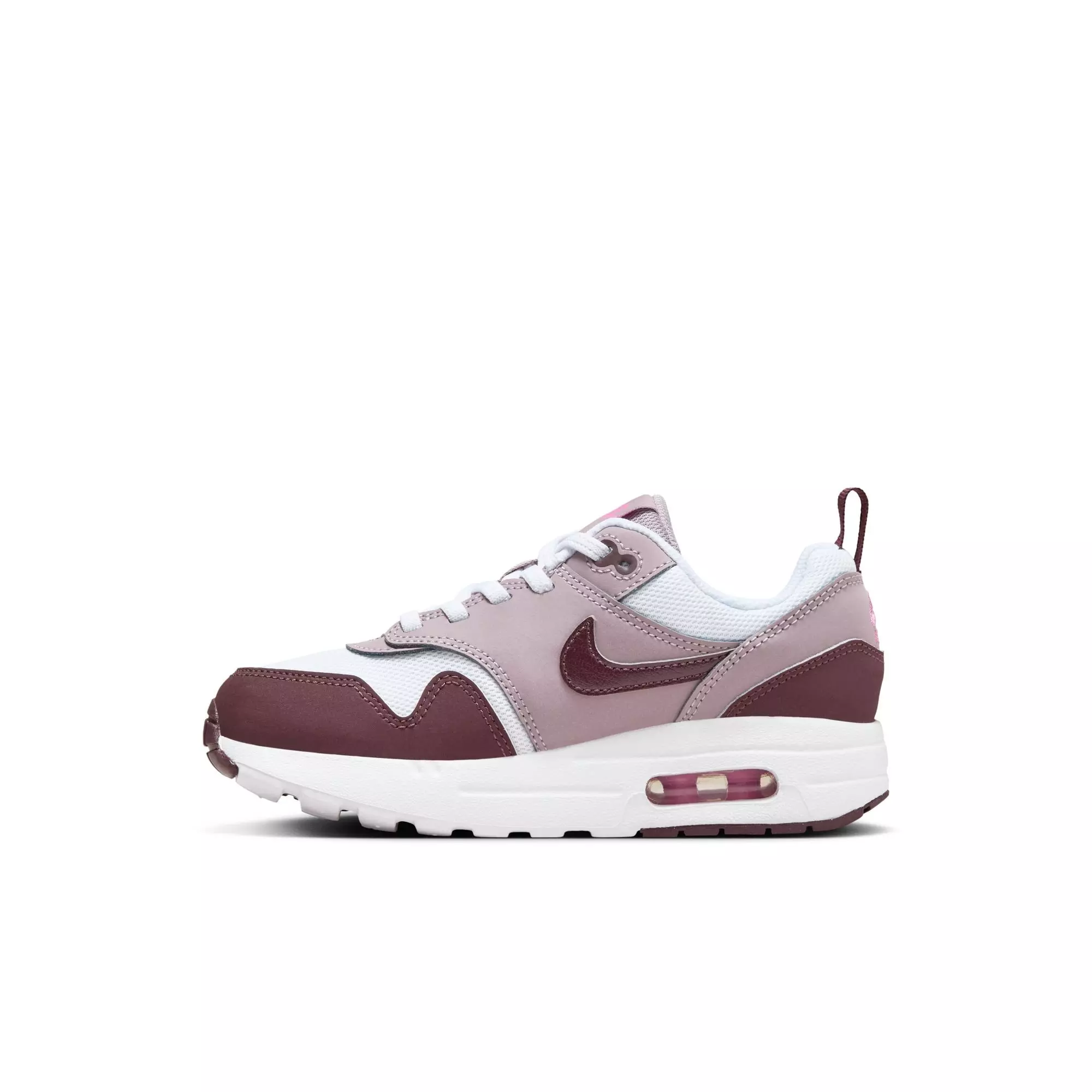 Nike Air Max 1 EasyOn "White/Burgundy Crush/Lt Violet Ore" Preschool Girls' Shoe - WHITE/PURPLE