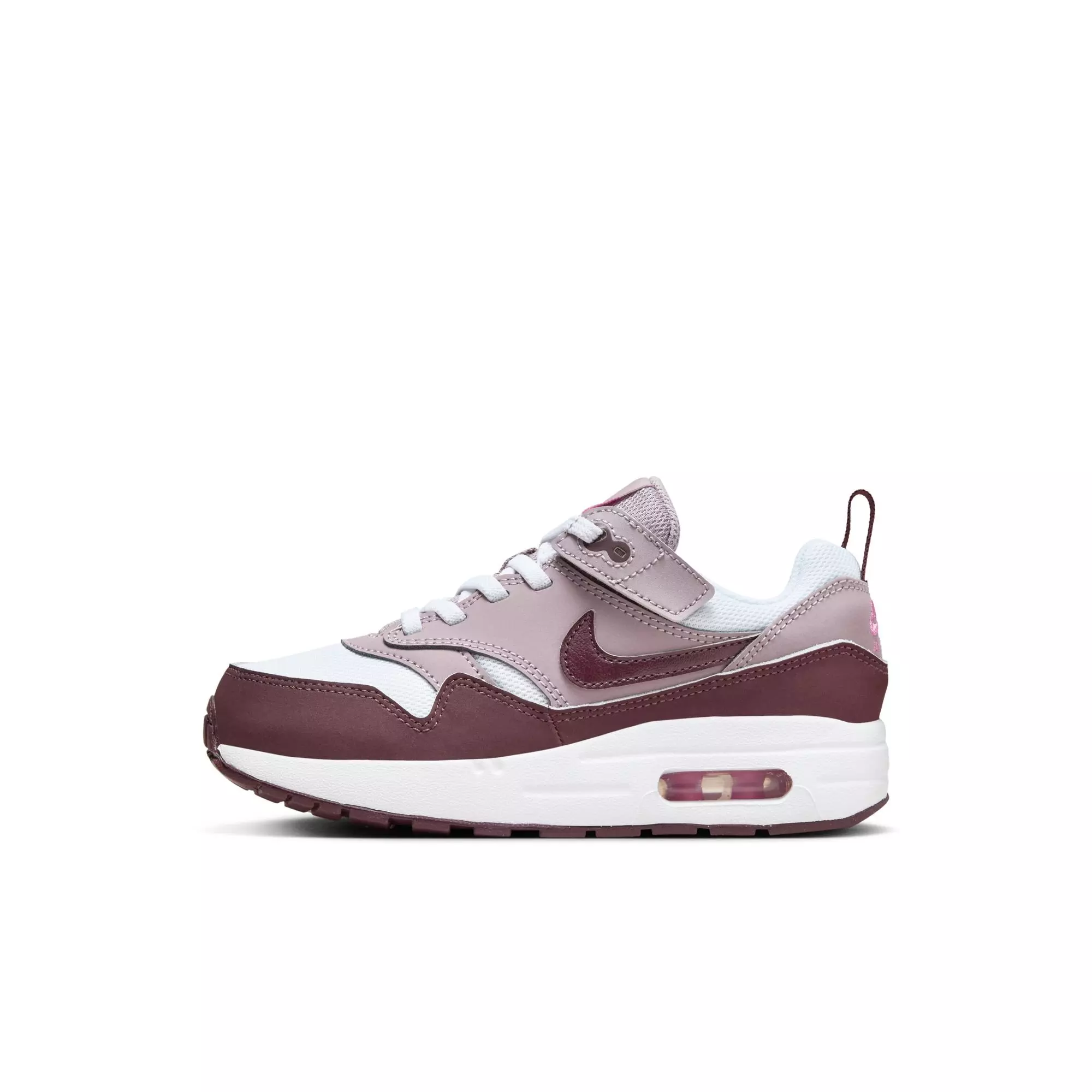 Nike Air Max 1 EasyOn "White/Burgundy Crush/Lt Violet Ore" Preschool Girls' Shoe - WHITE/PURPLE