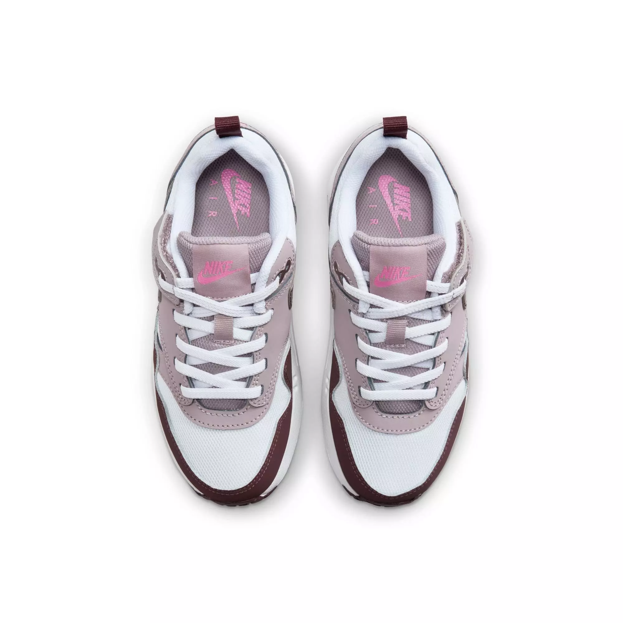 Nike Air Max 1 EasyOn "White/Burgundy Crush/Lt Violet Ore" Preschool Girls' Shoe - WHITE/PURPLE