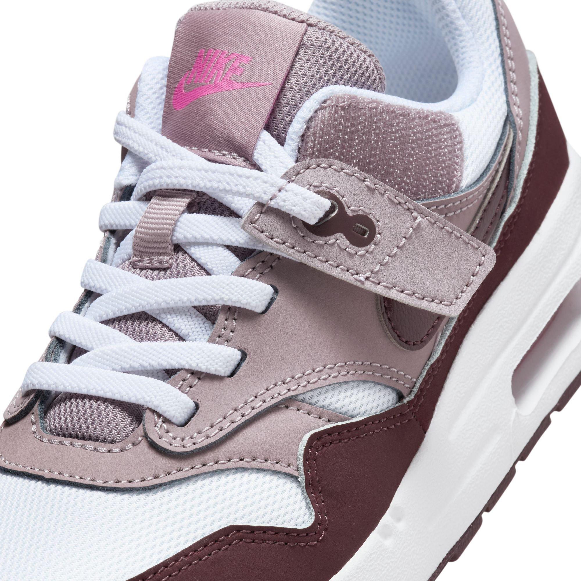 Nike Air Max 1 EasyOn Preschool Girls' "White/Burgundy Crush/Lt Violet Ore" Shoe