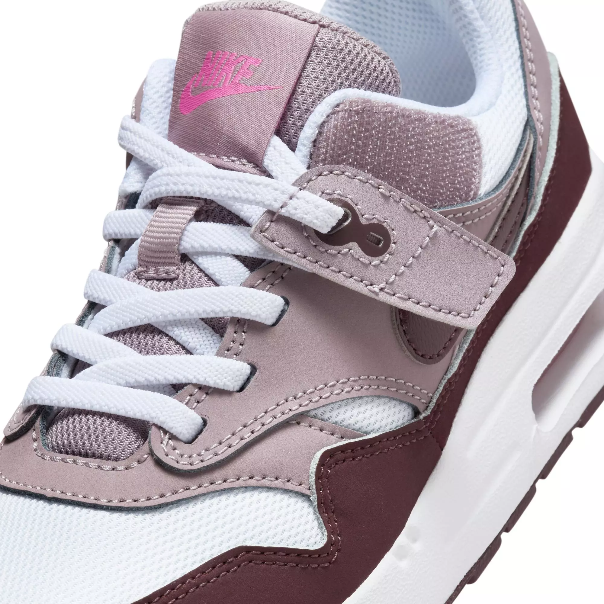 Nike Air Max 1 EasyOn "White/Burgundy Crush/Lt Violet Ore" Preschool Girls' Shoe - WHITE/PURPLE