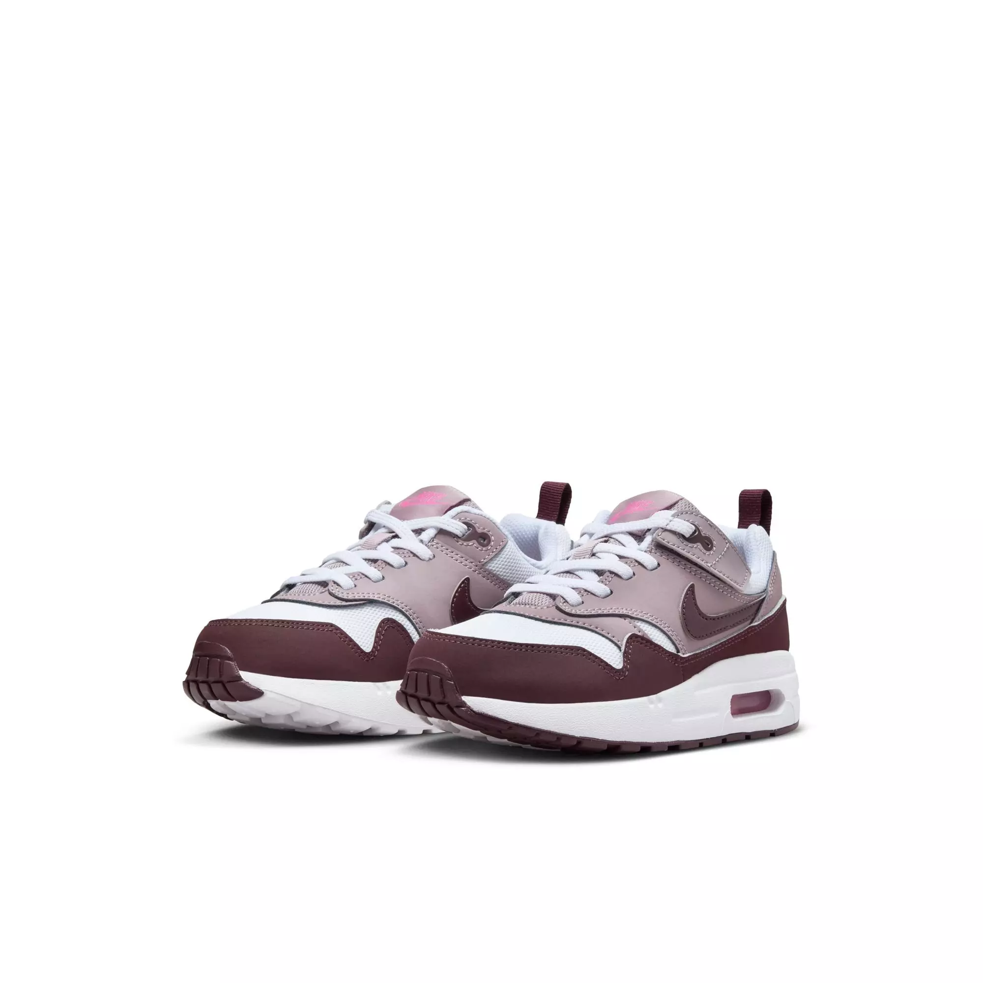 Nike Air Max 1 EasyOn "White/Burgundy Crush/Lt Violet Ore" Preschool Girls' Shoe - WHITE/PURPLE