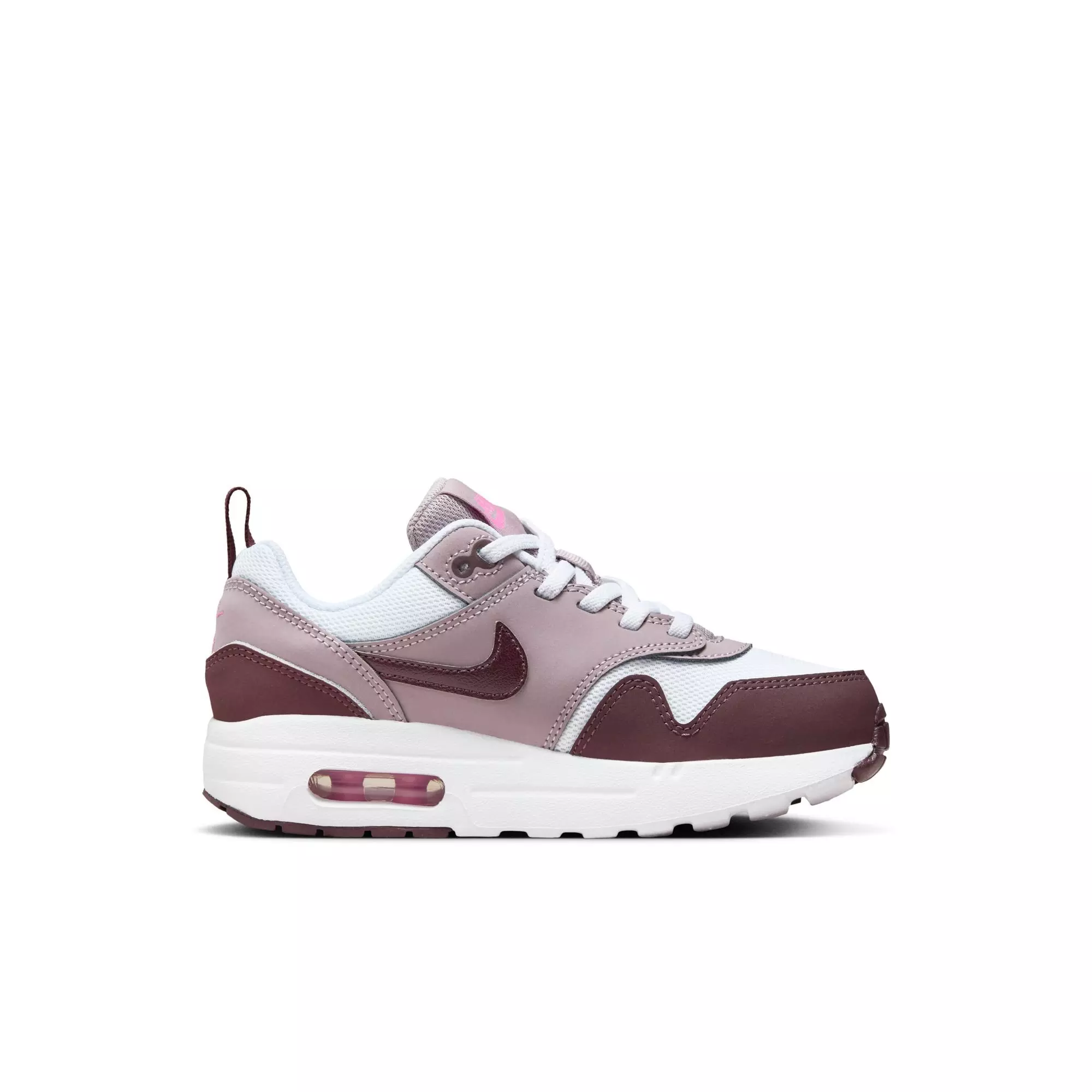 Nike Air Max 1 EasyOn "White/Burgundy Crush/Lt Violet Ore" Preschool Girls' Shoe - WHITE/PURPLE
