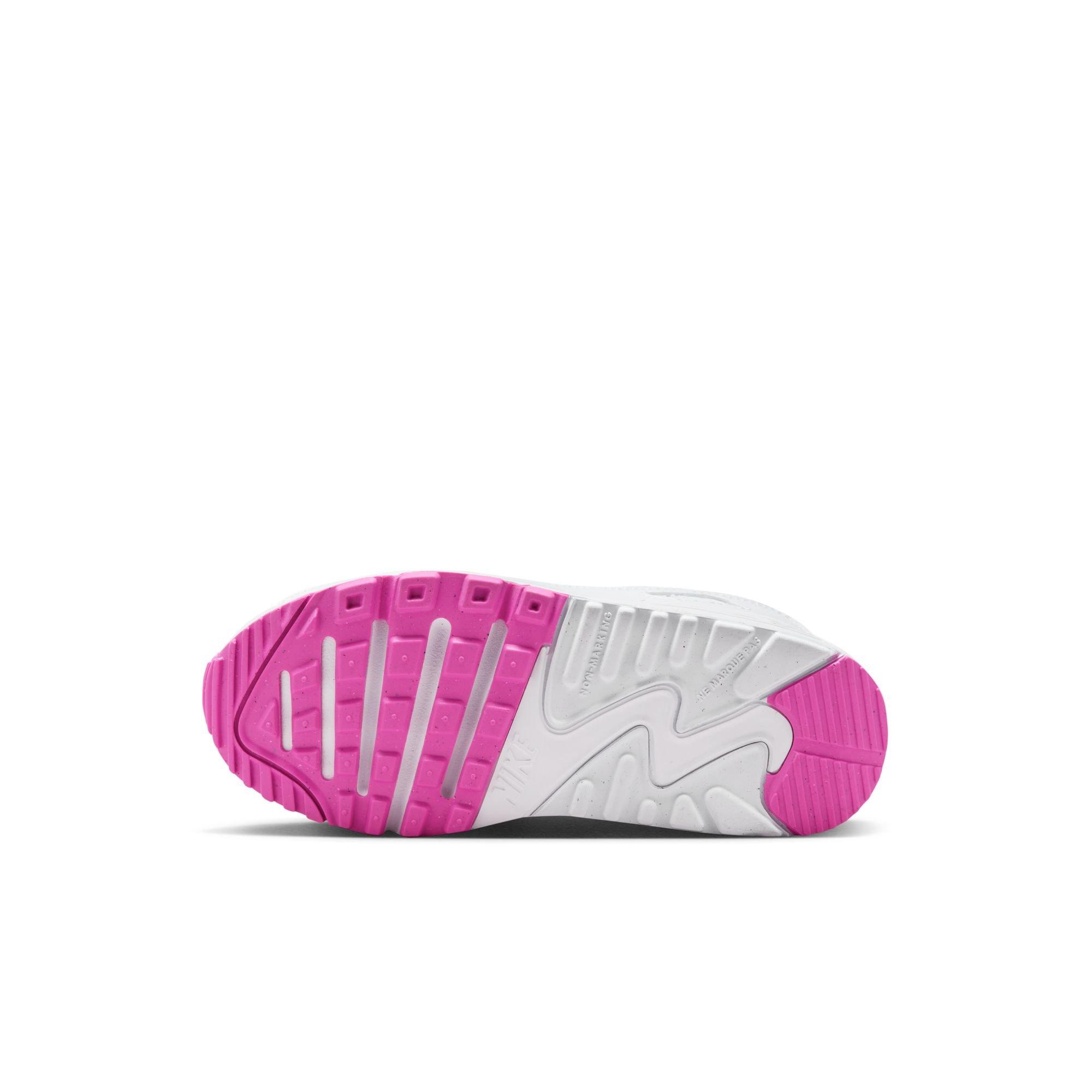 Nike Air Max 90 EasyOn Preschool Girls "White/Laser Fuchsia" Shoe
