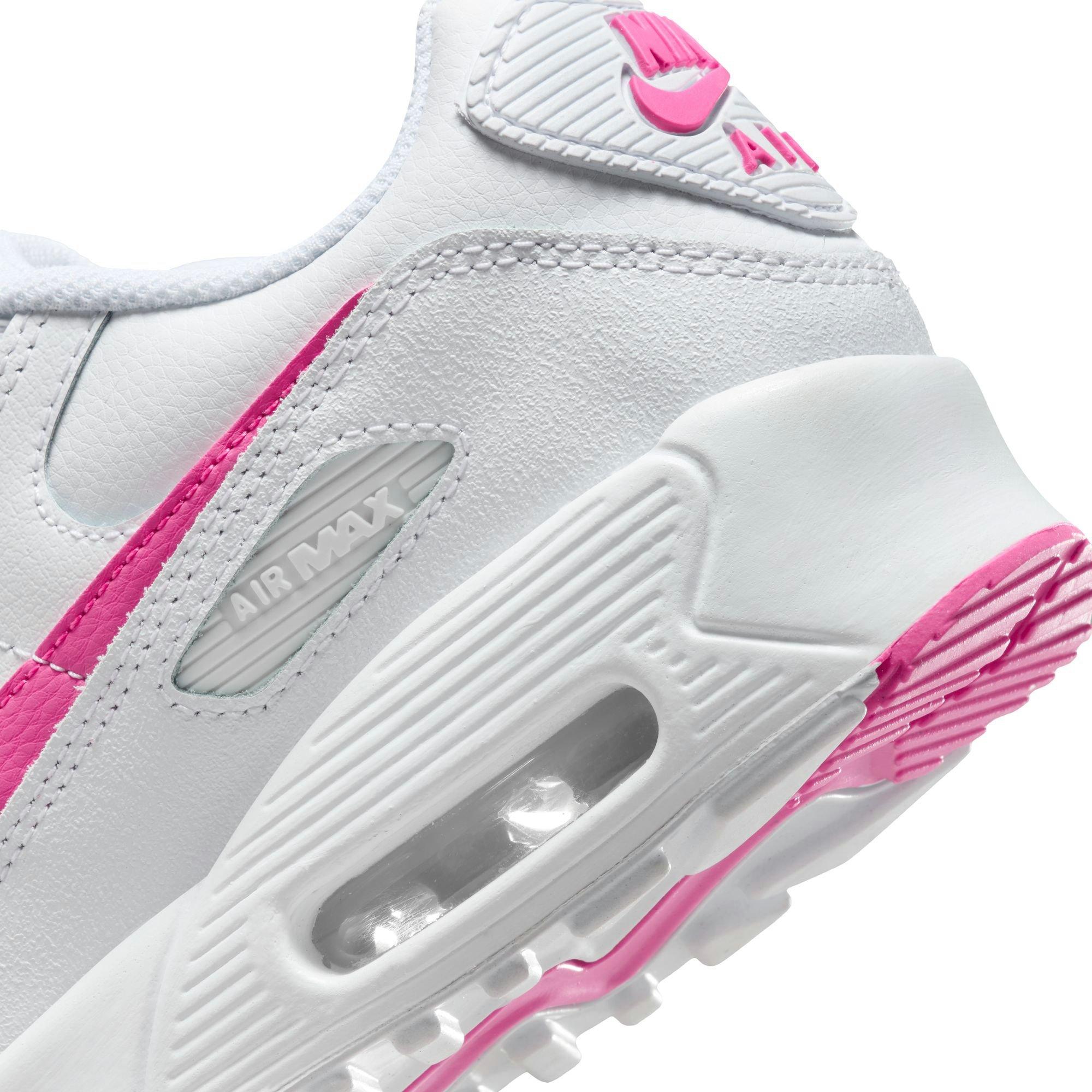 Nike Air Max 90 Preschool Girls' White/Laser Fuchsia | Hibbett