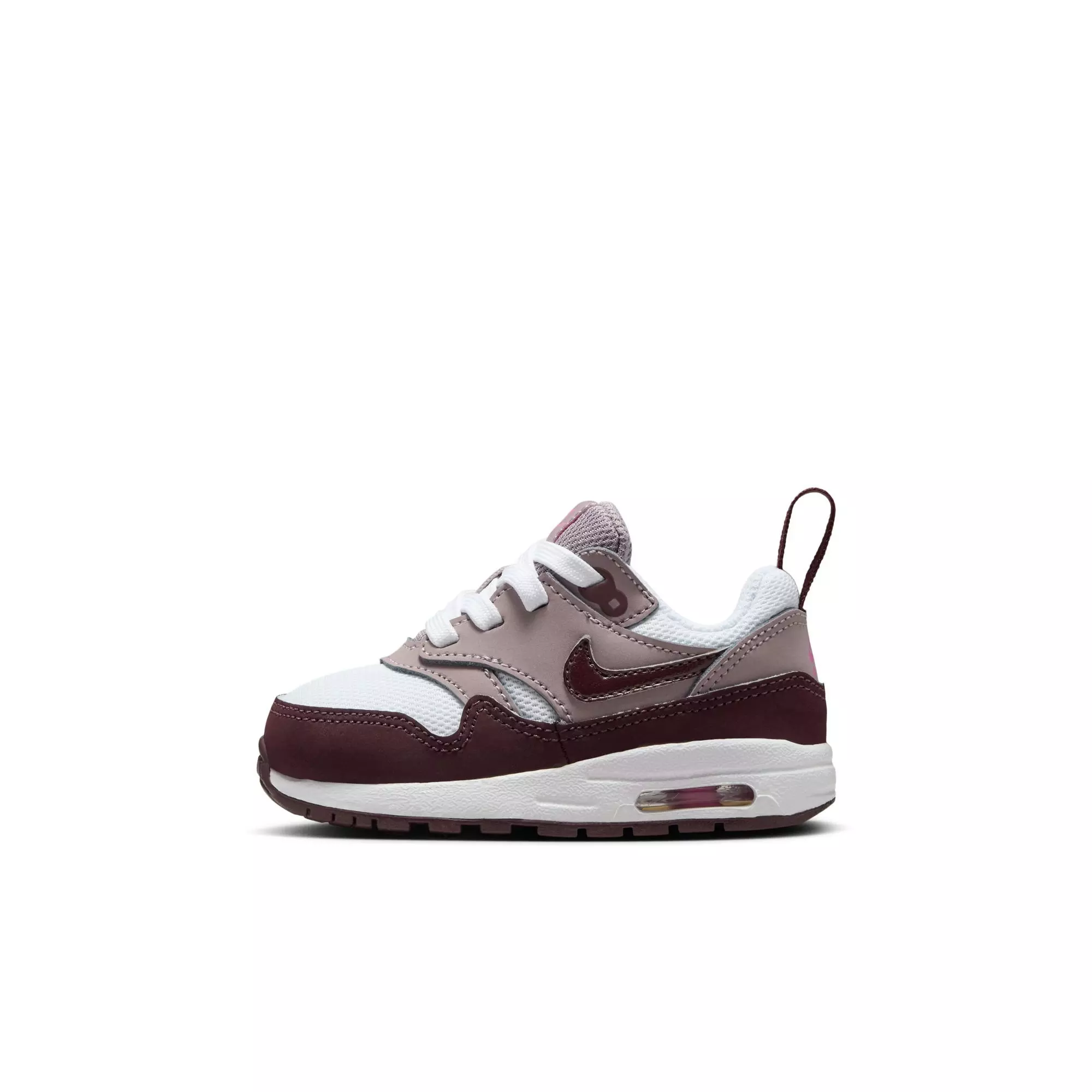 Nike Air Max 1 EasyOn "White/Burgundy Crush/Lt Viotet Ore" Toddler Girls' Shoe - WHITE/PURPLE