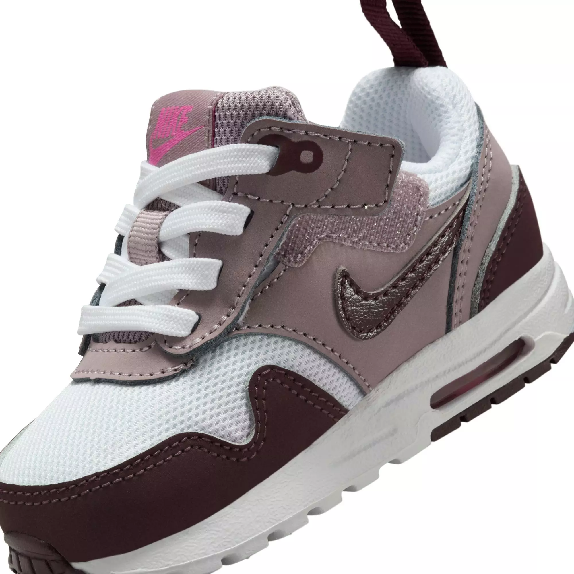 Nike Air Max 1 EasyOn "White/Burgundy Crush/Lt Viotet Ore" Toddler Girls' Shoe - WHITE/PURPLE