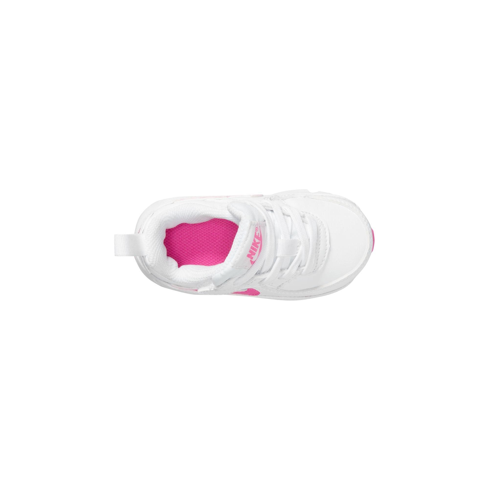 Nike Air Max 90 "White/Laser Fuchsia" Toddler Girls' Shoe - WHITE/PINK Thumbnail View 6