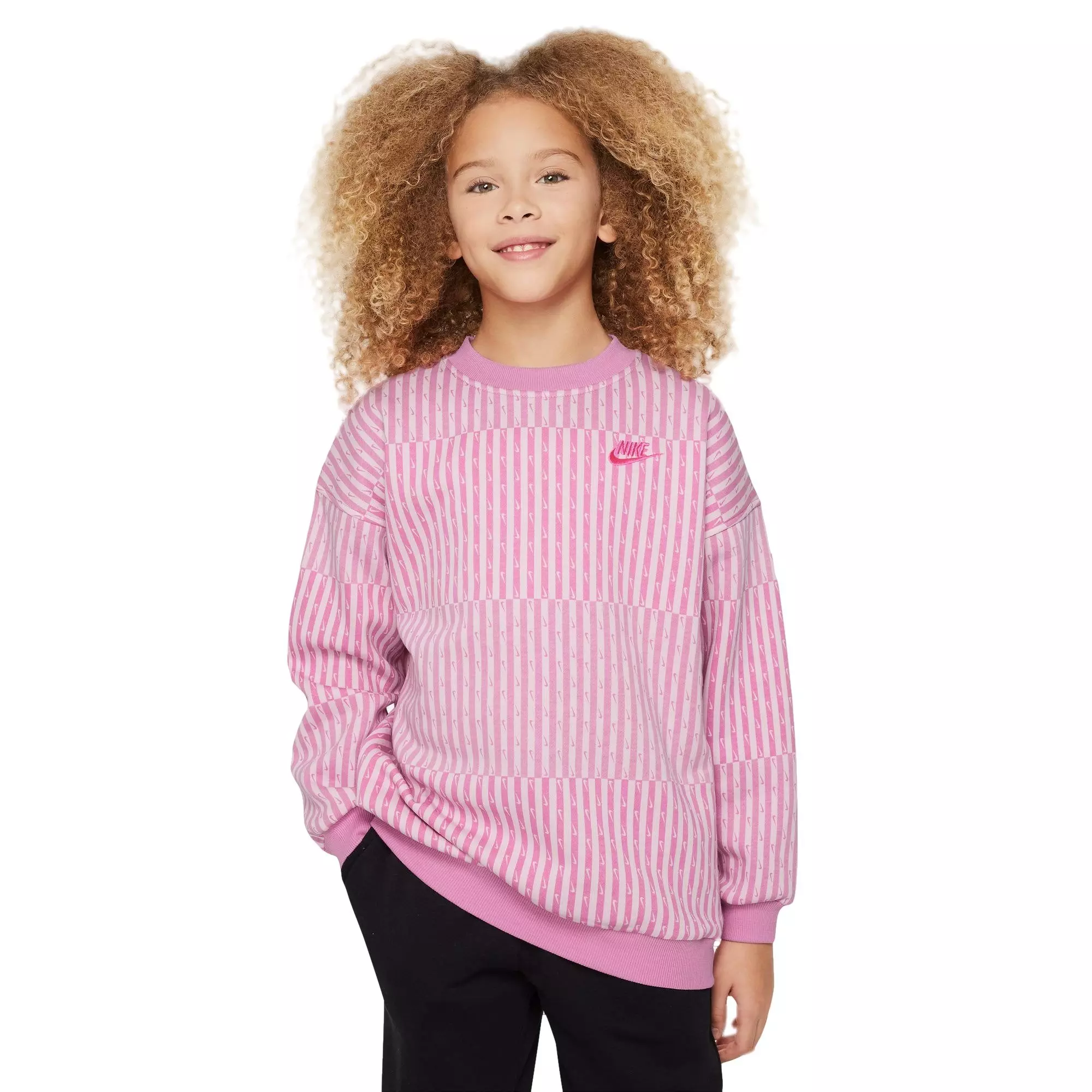 Nike Big Girls' Sportswear Oversized Fleece Crewneck - PINK