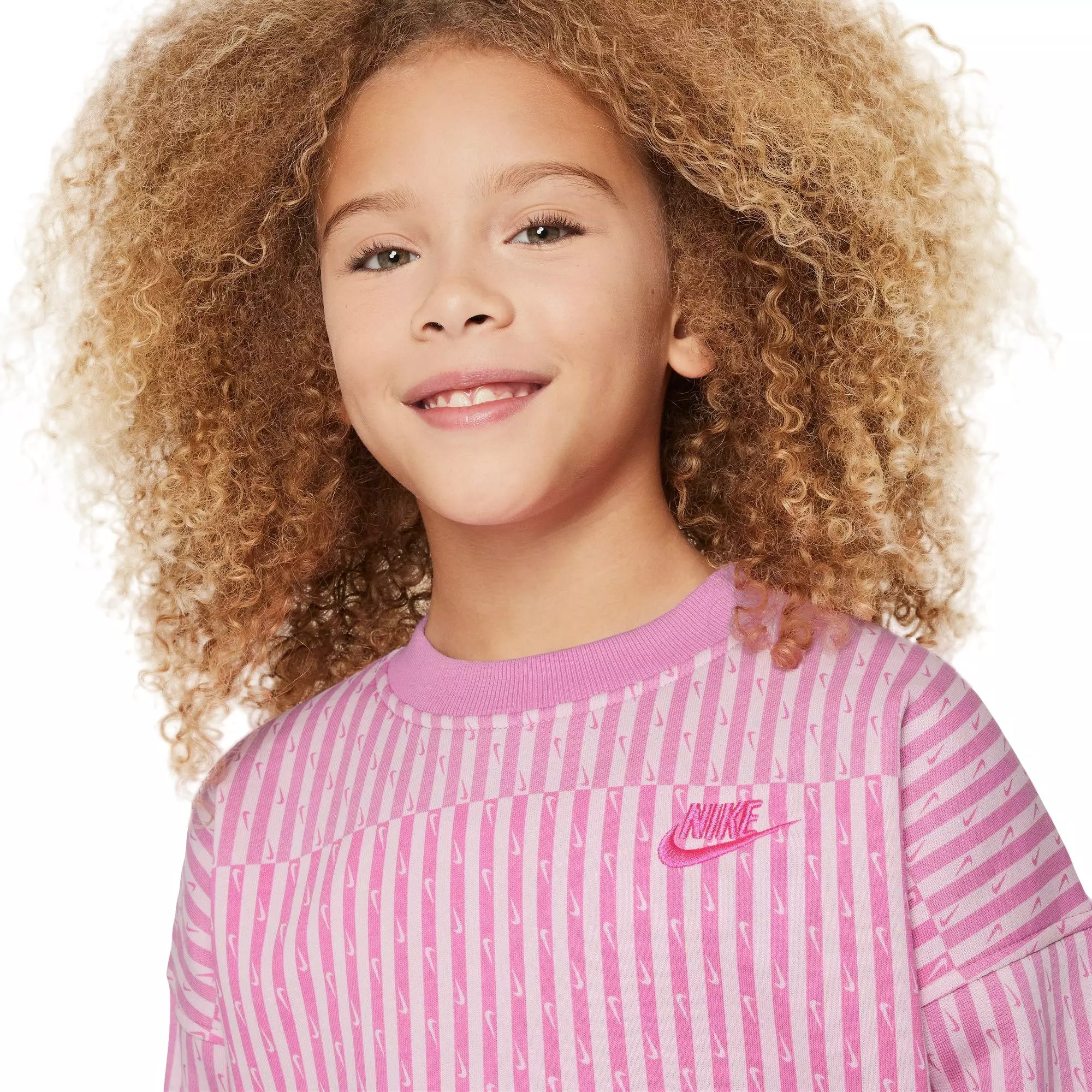 Nike Big Girls' Sportswear Oversized Fleece Crewneck - PINK