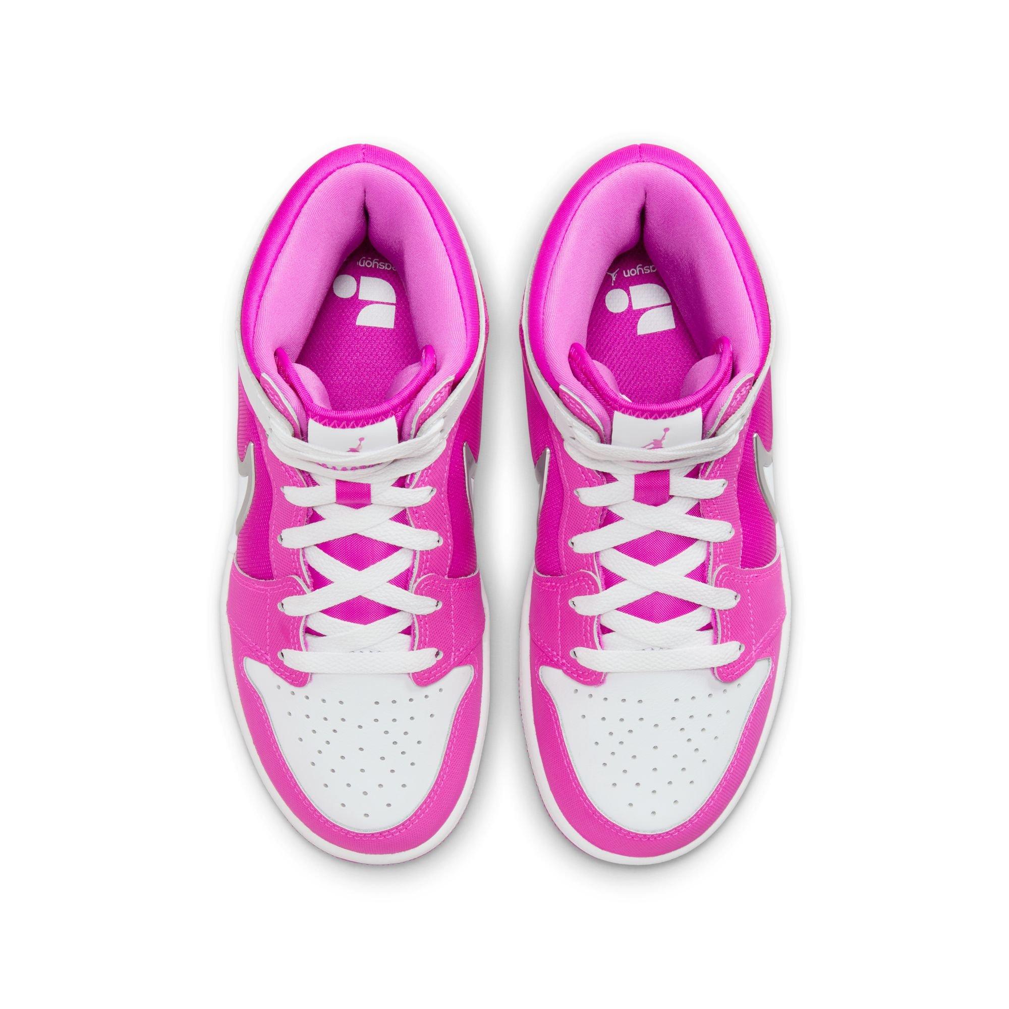 Jordan 1 Mid RM EasyOn Grade School Girls' "Fire Pink/White" Shoe