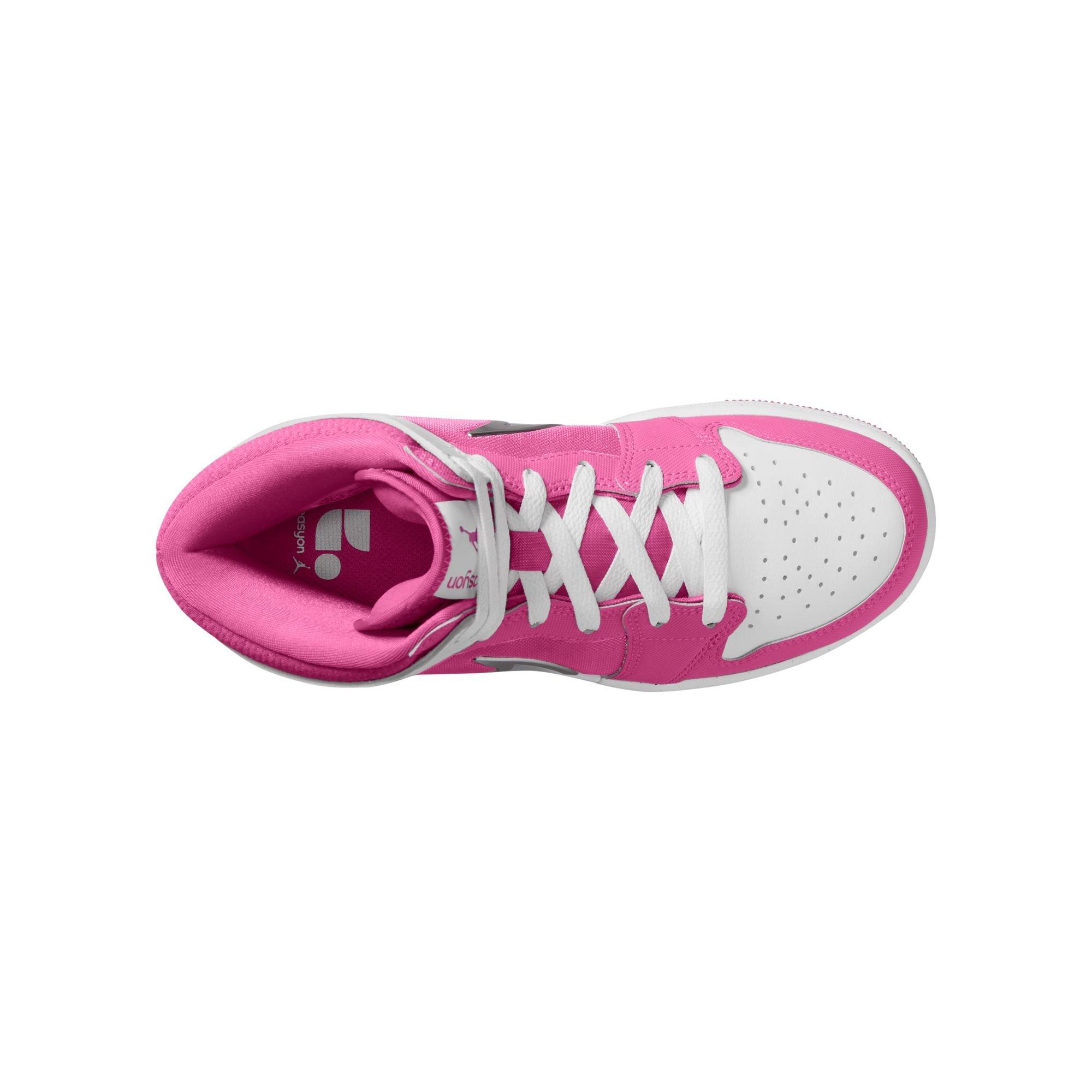 Jordan 1 Mid RM EasyOn Grade School Girls' "Fire Pink/White" Shoe