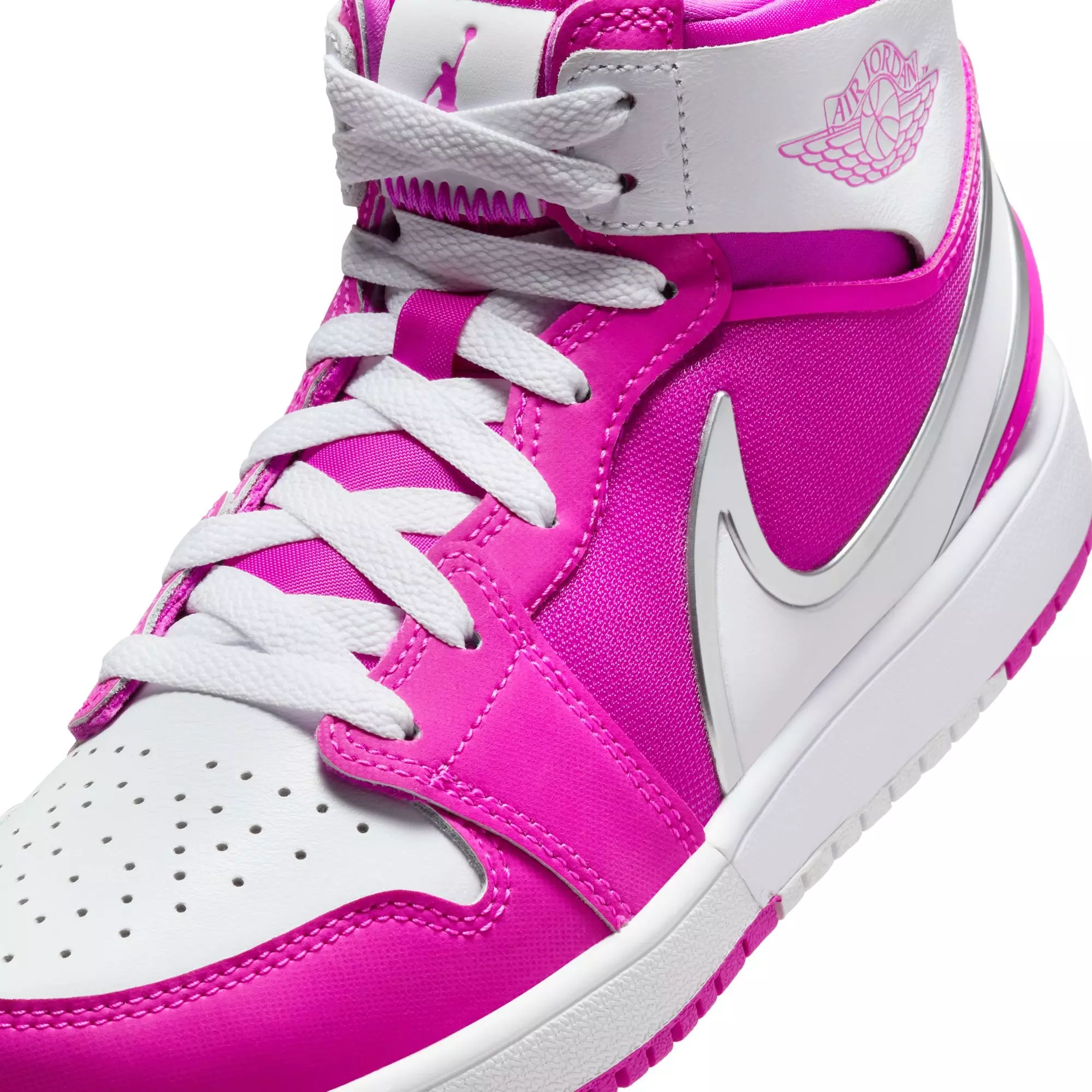 Jordan 1 Mid RM EasyOn "Fire Pink/White" Grade School Girls' Shoe - WHITE/PINK