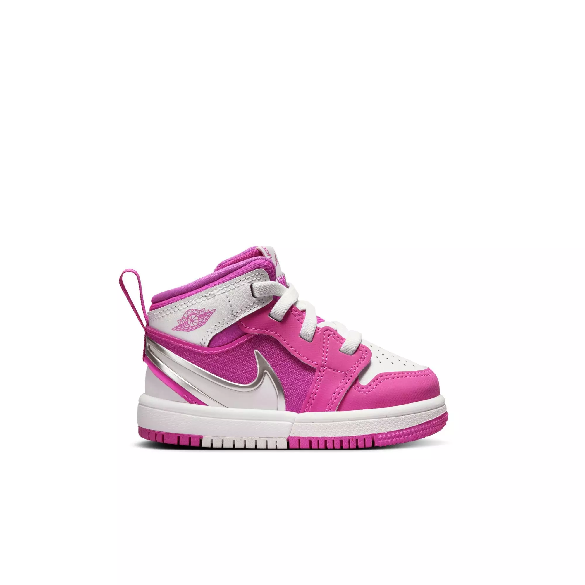 Jordan 1 Mid EasyOn "Fire Pink/White" Toddler Girls' Shoe - WHITE/PINK