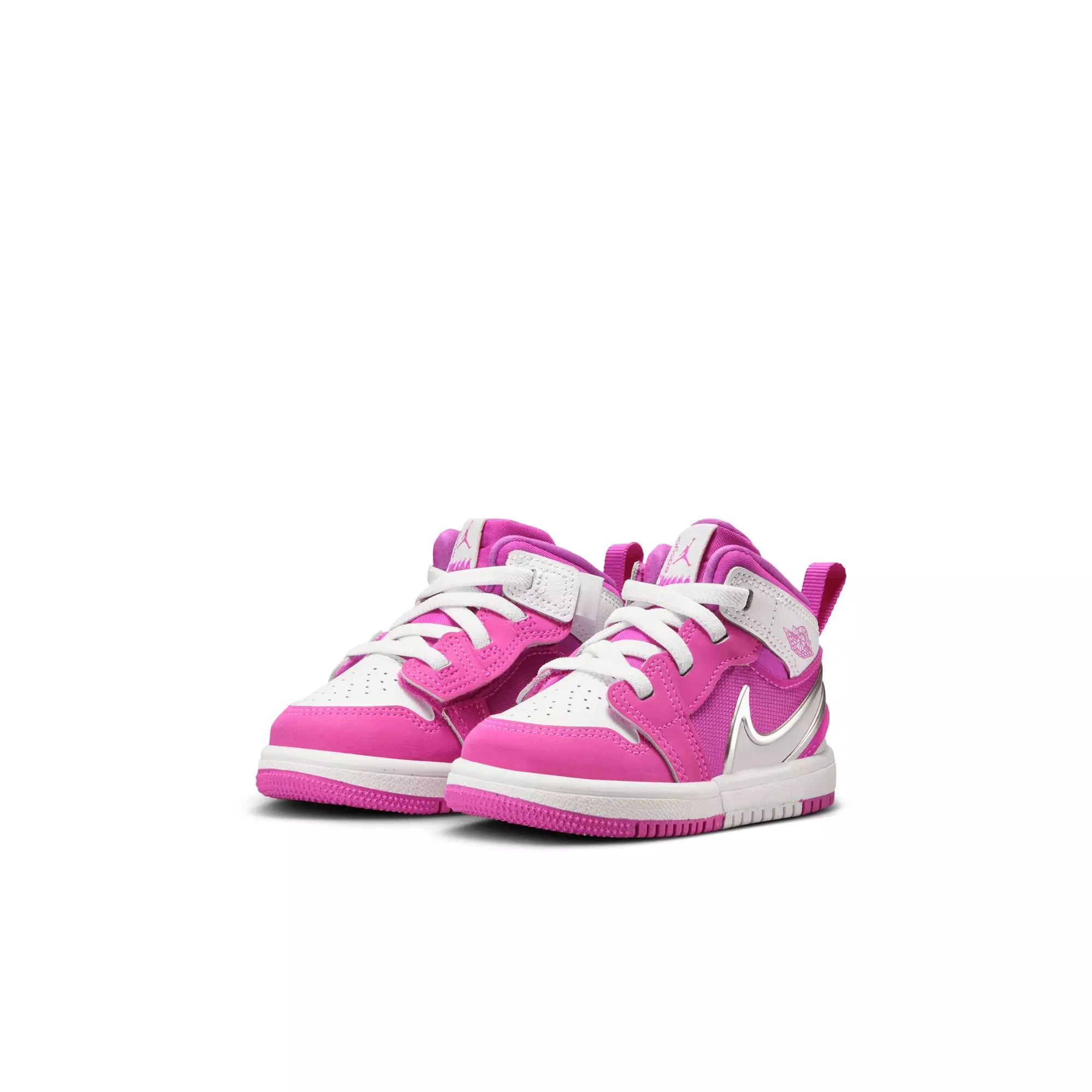Jordan 1 Mid EasyOn "Fire Pink/White" Toddler Girls' Shoe - WHITE/PINK