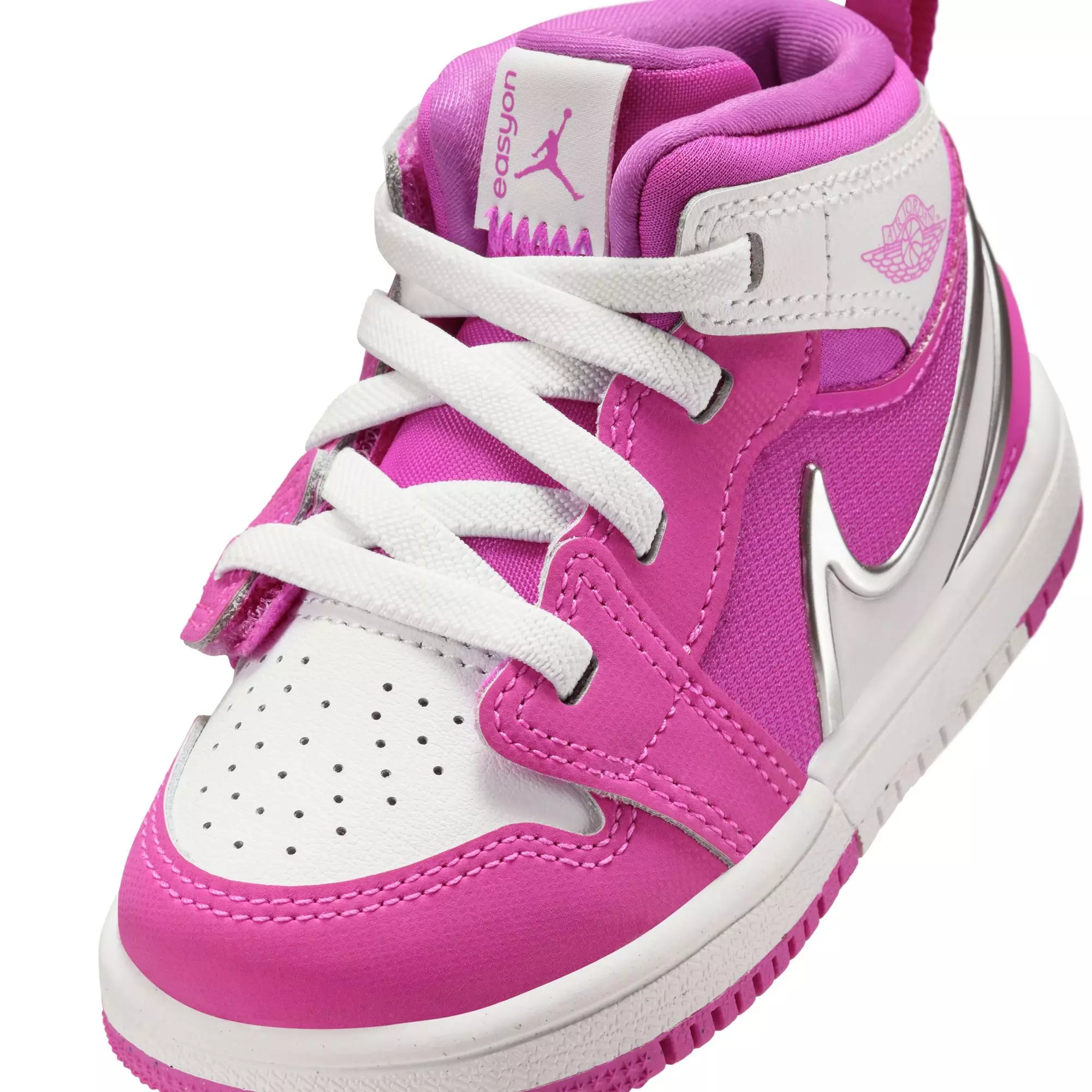 Jordan 1 Mid EasyOn "Fire Pink/White" Toddler Girls' Shoe - WHITE/PINK