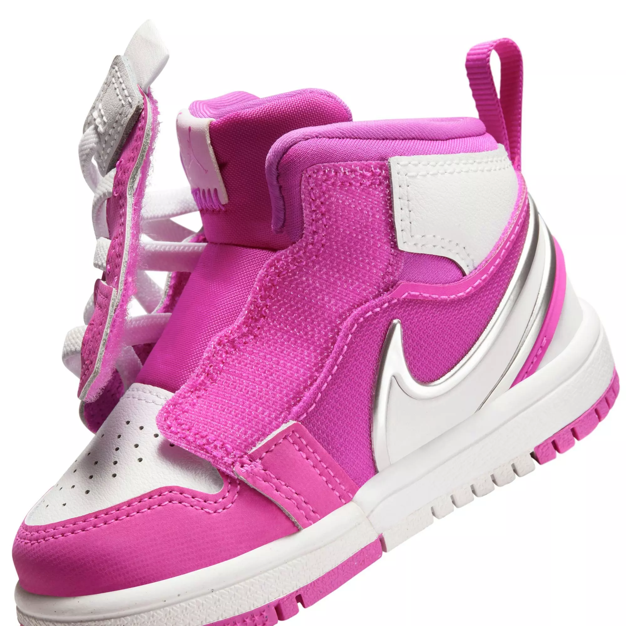 Jordan 1 Mid EasyOn "Fire Pink/White" Toddler Girls' Shoe - WHITE/PINK