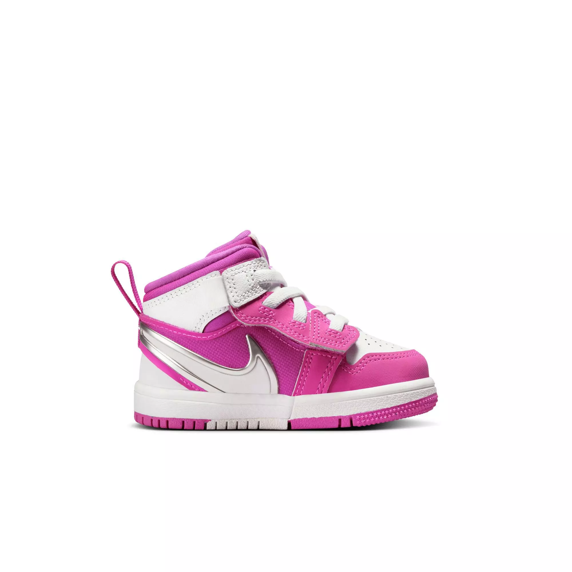 Jordan 1 Mid EasyOn "Fire Pink/White" Toddler Girls' Shoe - WHITE/PINK
