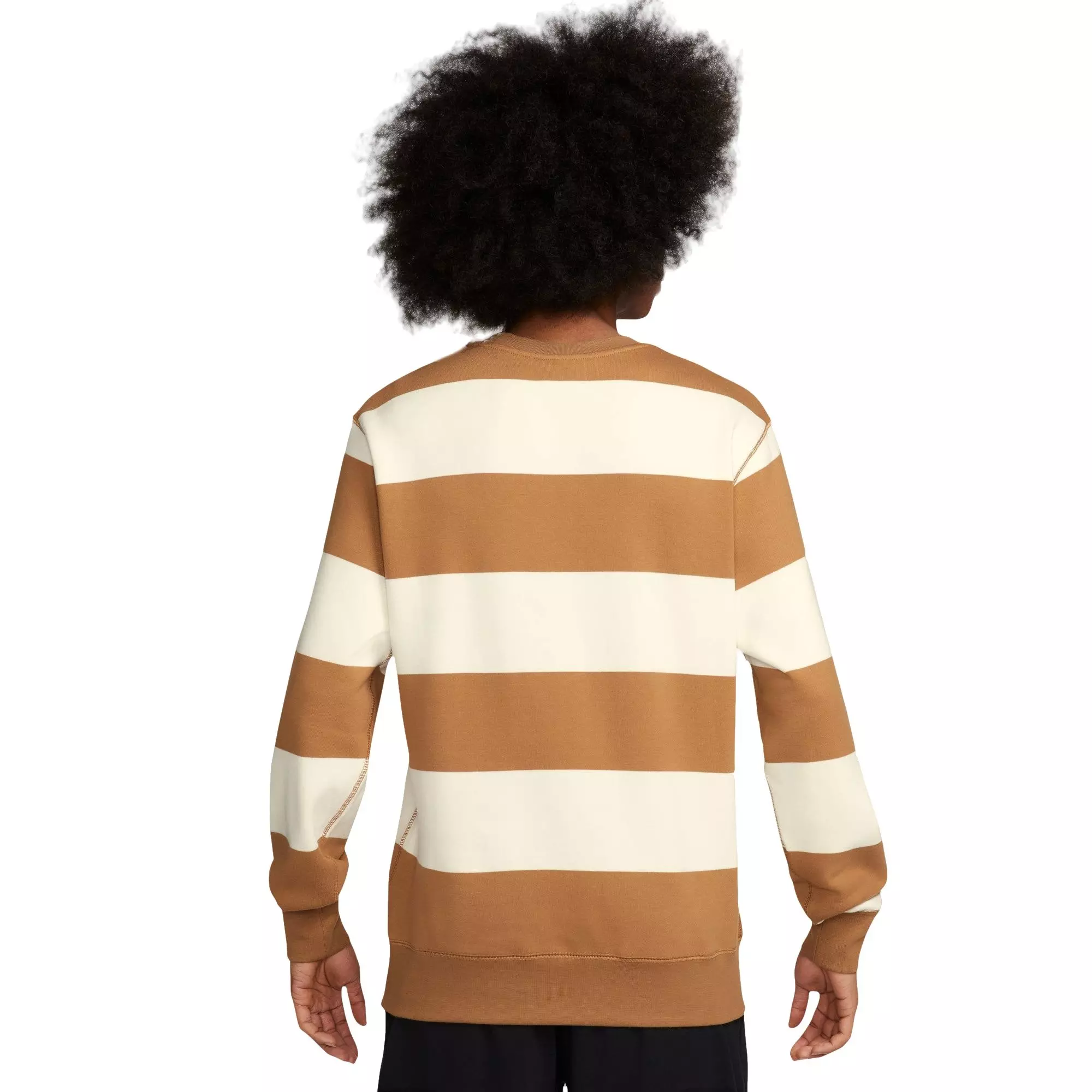 Nike Men's Club Stripe Heavyweight French Terry Crew - Flax - BROWN/WHITE