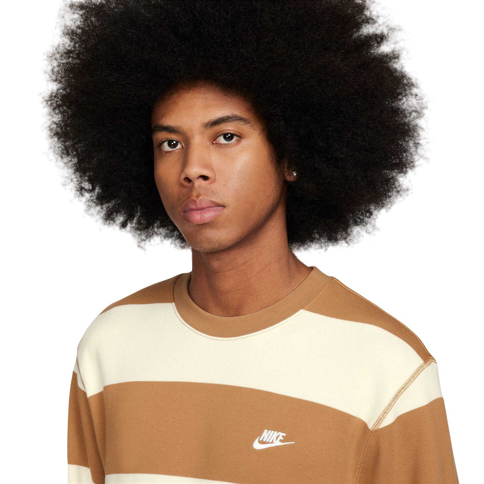 Nike Men's Club Stripe Heavyweight French Terry Crew - Flax - BROWN/WHITE Thumbnail View 3