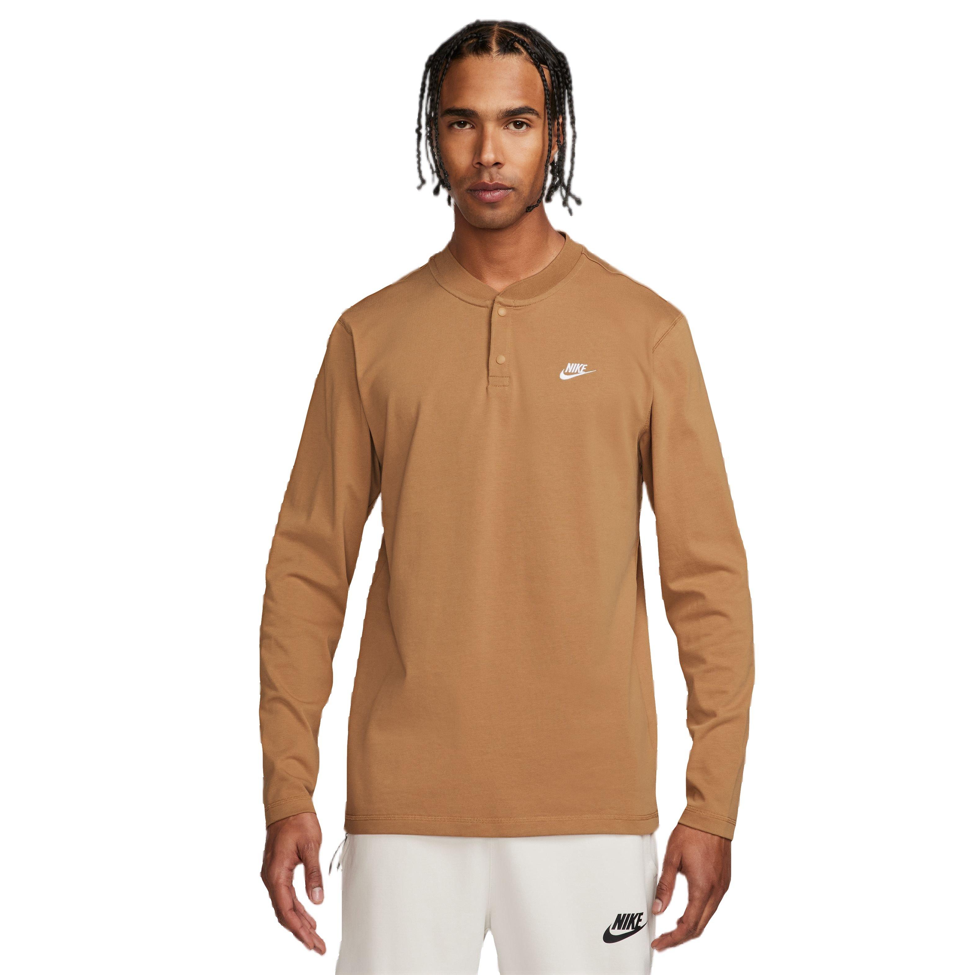 Nike Men's Club Fleece Long-Sleeve Henley - BROWN Thumbnail View 1