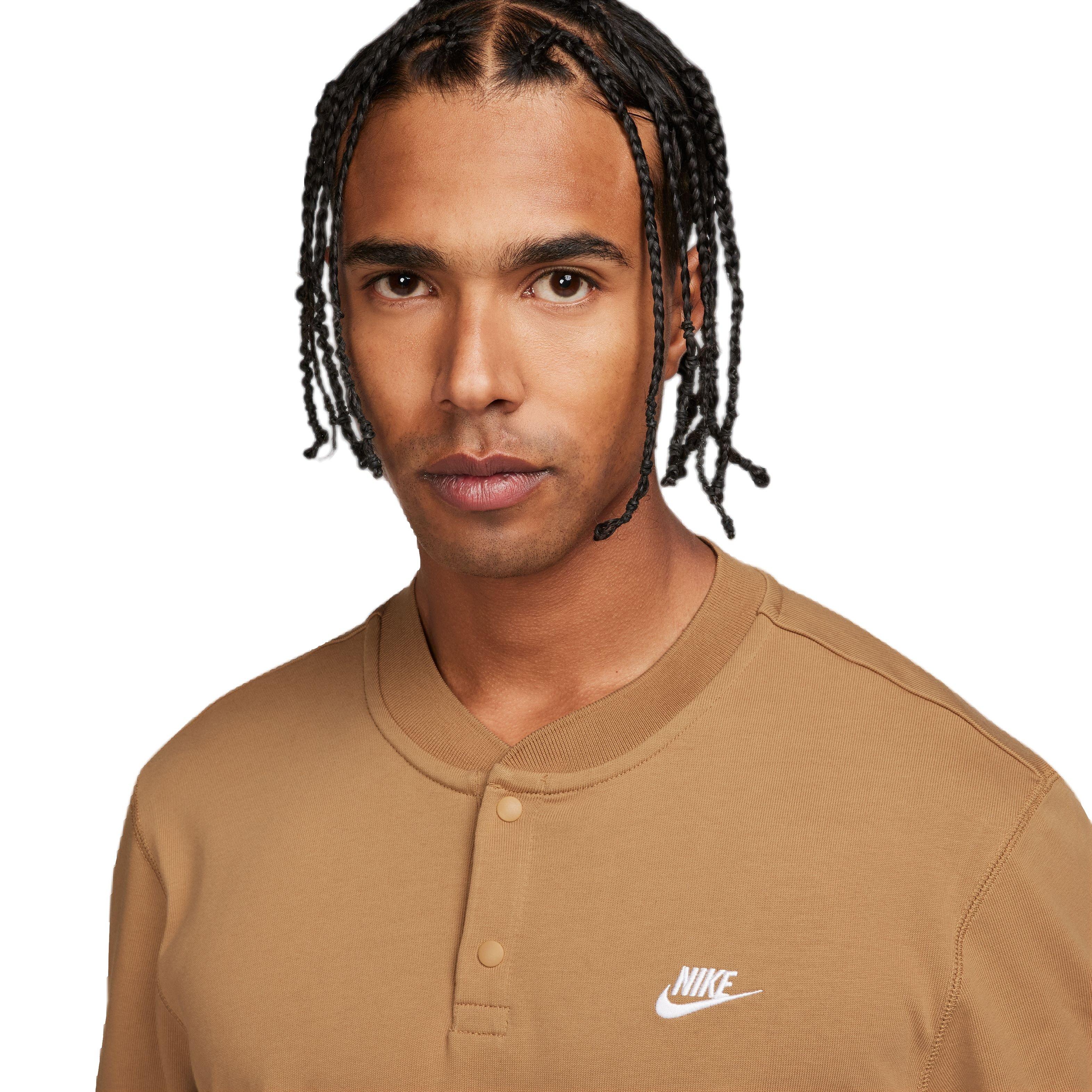 Nike Men's Club Fleece Long-Sleeve Henley - BROWN Thumbnail View 3