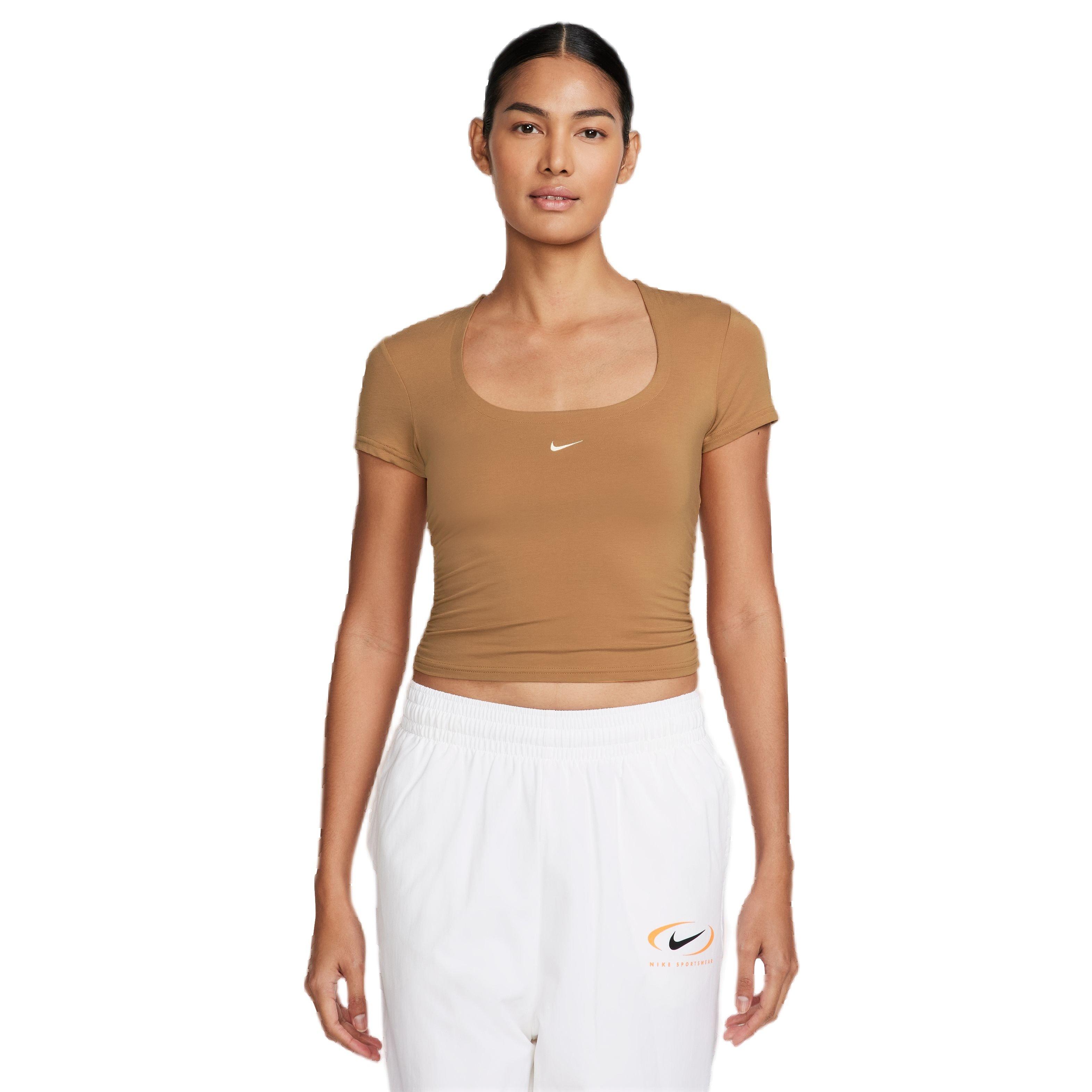 Nike Women's Sportswear Chill Knit Short-Sleeve Square-Neck Top - TAN