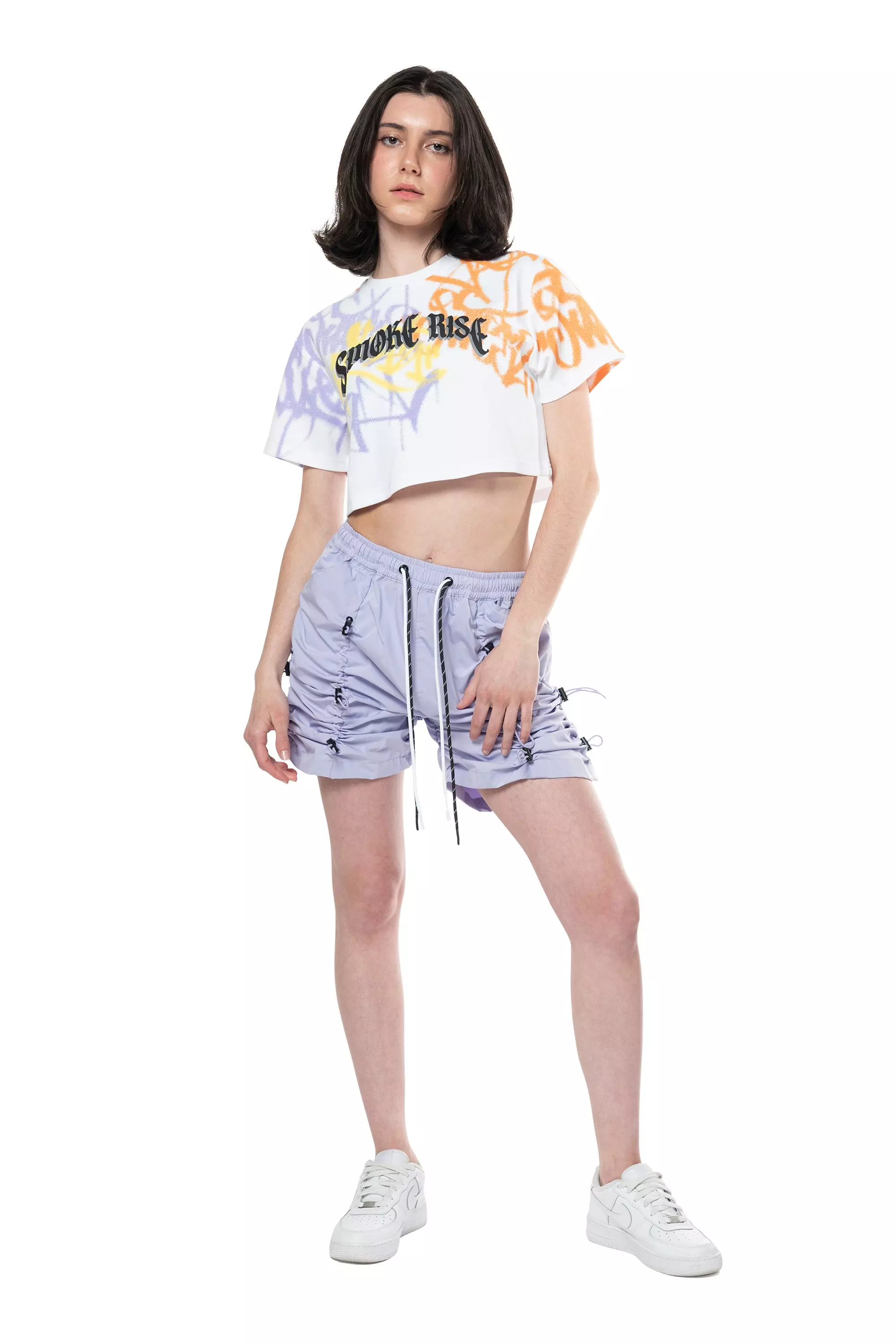 Smoke Rise Women's Graffiti Waffle Crop Top - WHITE/MULTI