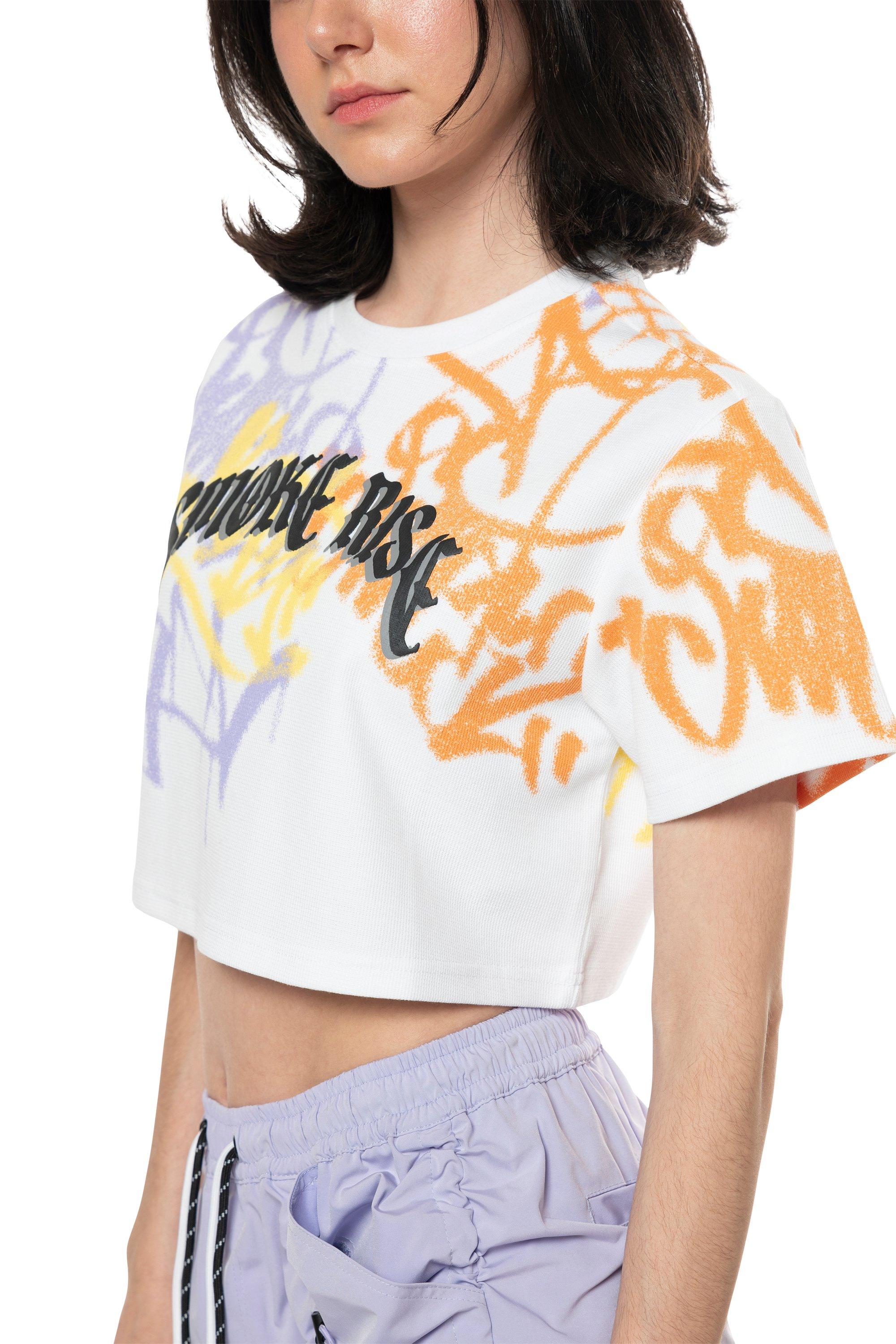 Smoke Rise Women's Graffiti Waffle Crop Top - WHITE/MULTI Thumbnail View 4