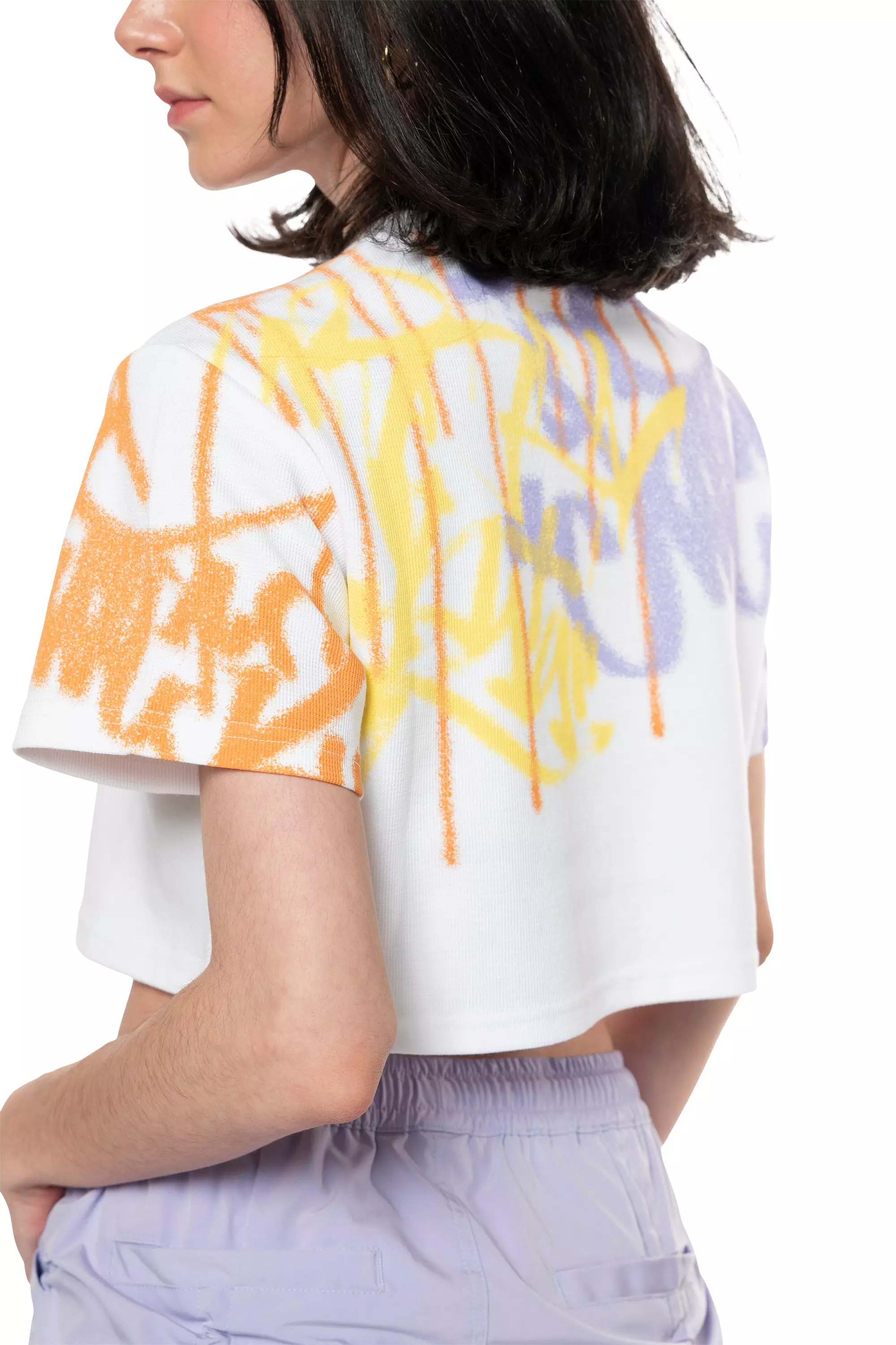 Smoke Rise Women's Graffiti Waffle Crop Top - WHITE/MULTI