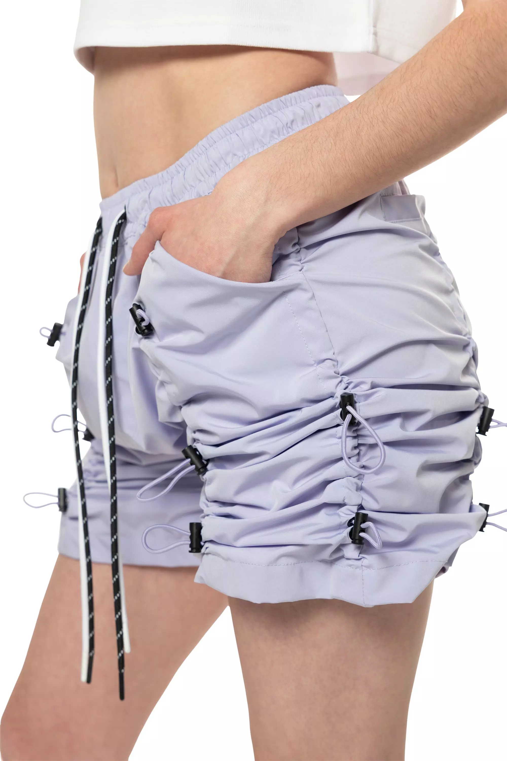 Smoke Rise Women's High Rise Bungee Woven Shorts - Lilac - LILAC