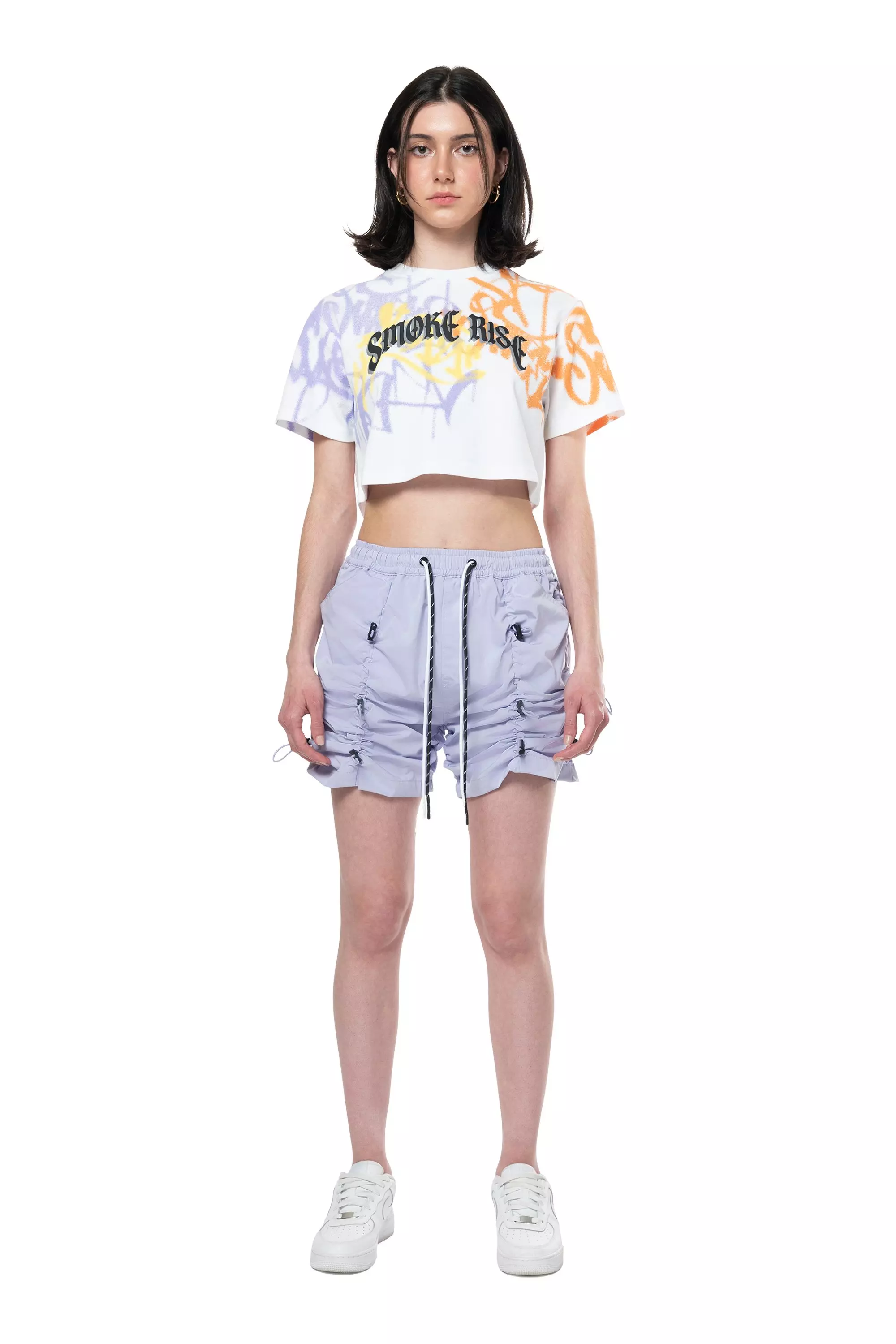 Smoke Rise Women's High Rise Bungee Woven Shorts - Lilac - LILAC