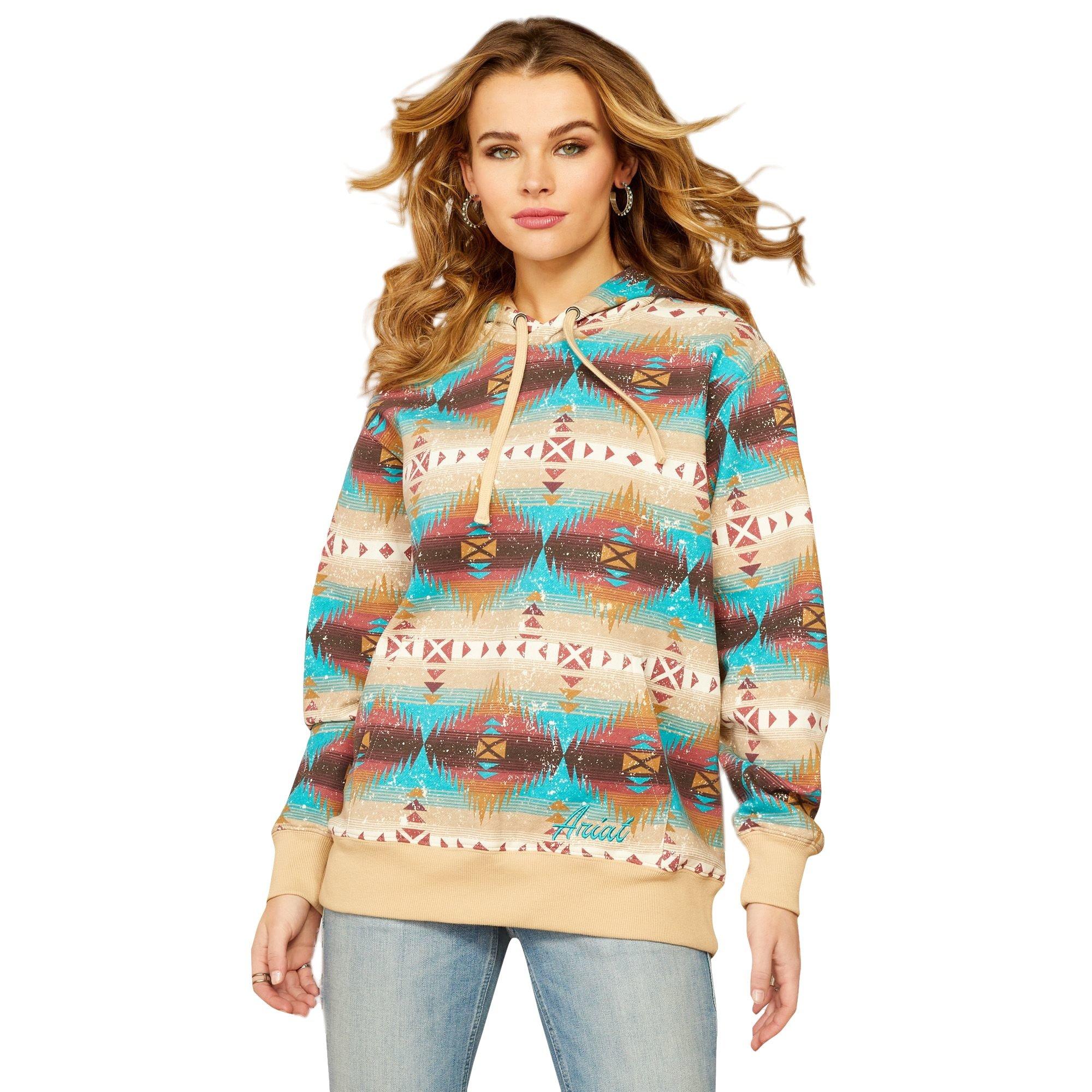 Ariat Women's Lunas Printed Hoodie - Blue/Brown - BLUE Thumbnail View 1