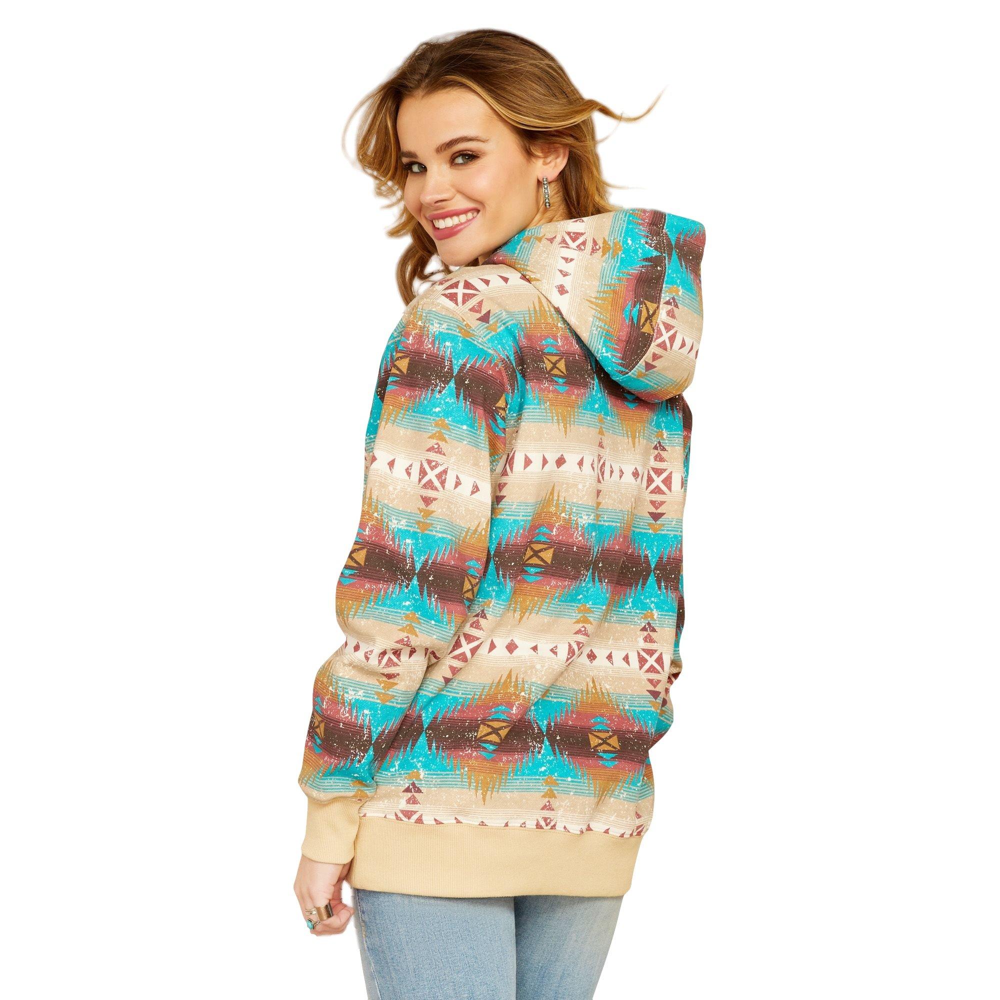 Ariat Women's Lunas Printed Hoodie - Blue/Brown - BLUE Thumbnail View 2