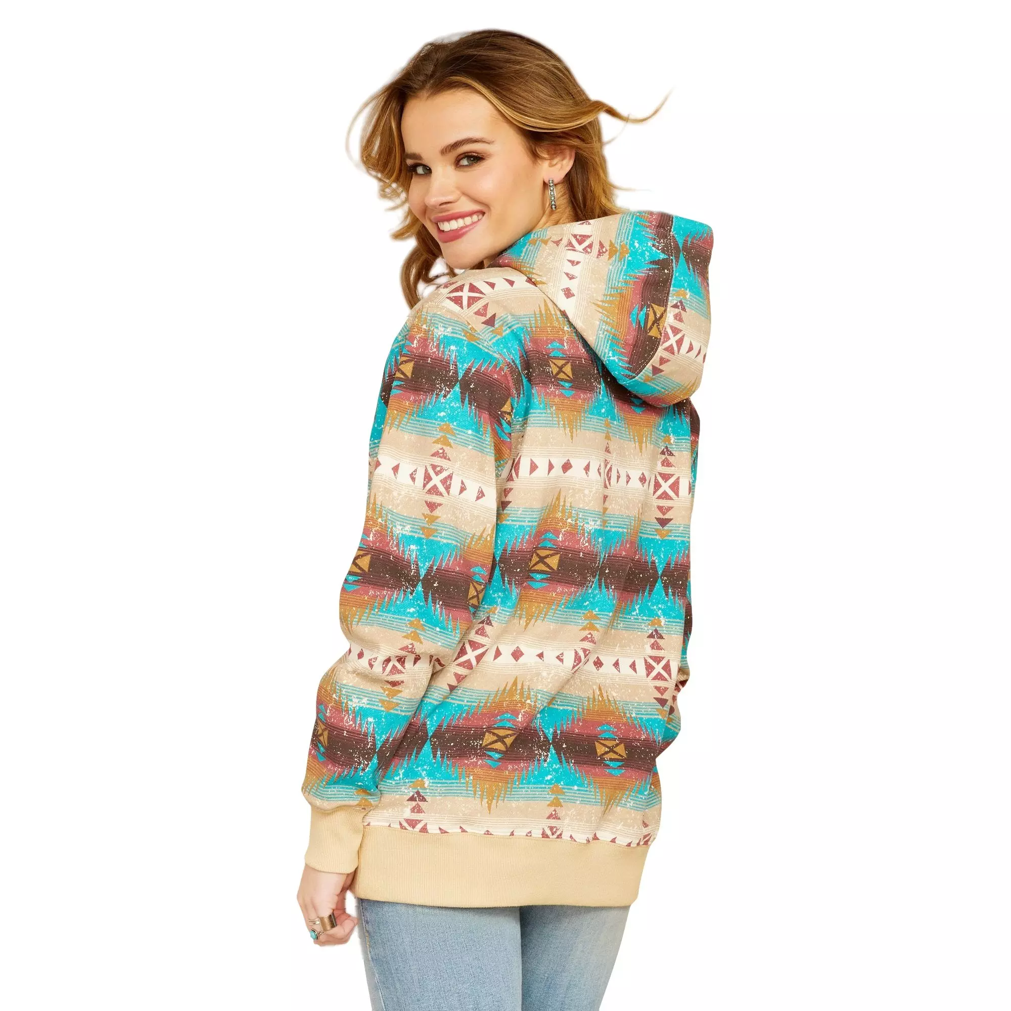 Ariat Women's Lunas Printed Hoodie - Blue/Brown - BLUE
